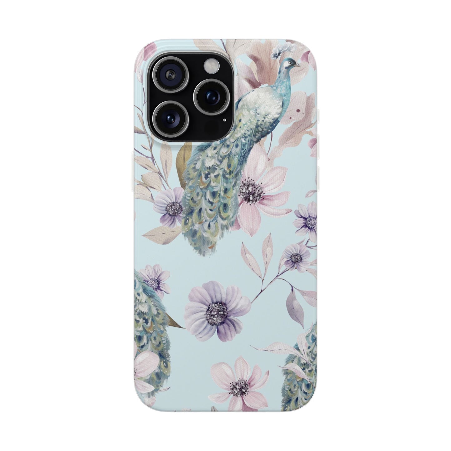 Peacock Floral Phone Case — Pastel Watercolor Bird Slim Case