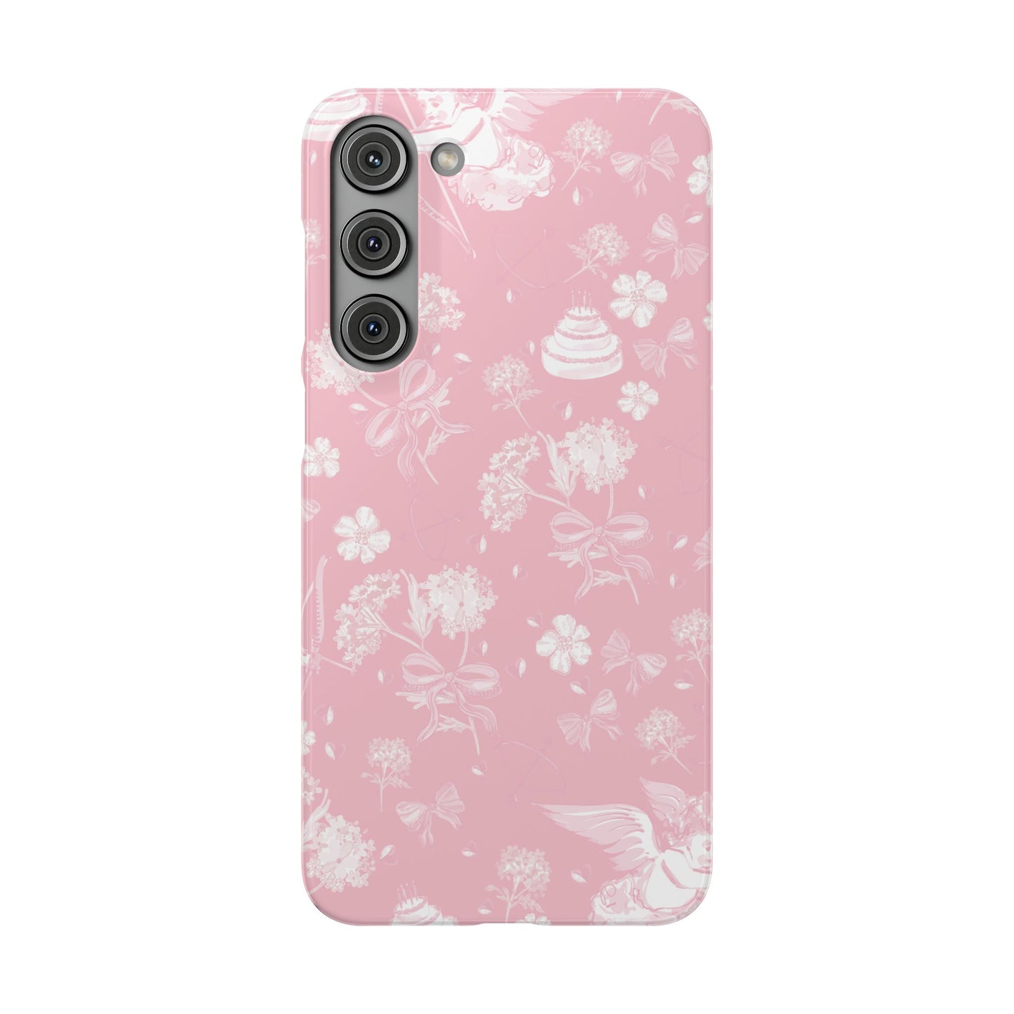 Pink Floral Slim Phone Case for Apple iPhone, Samsung Galaxy and Google Pixel.
