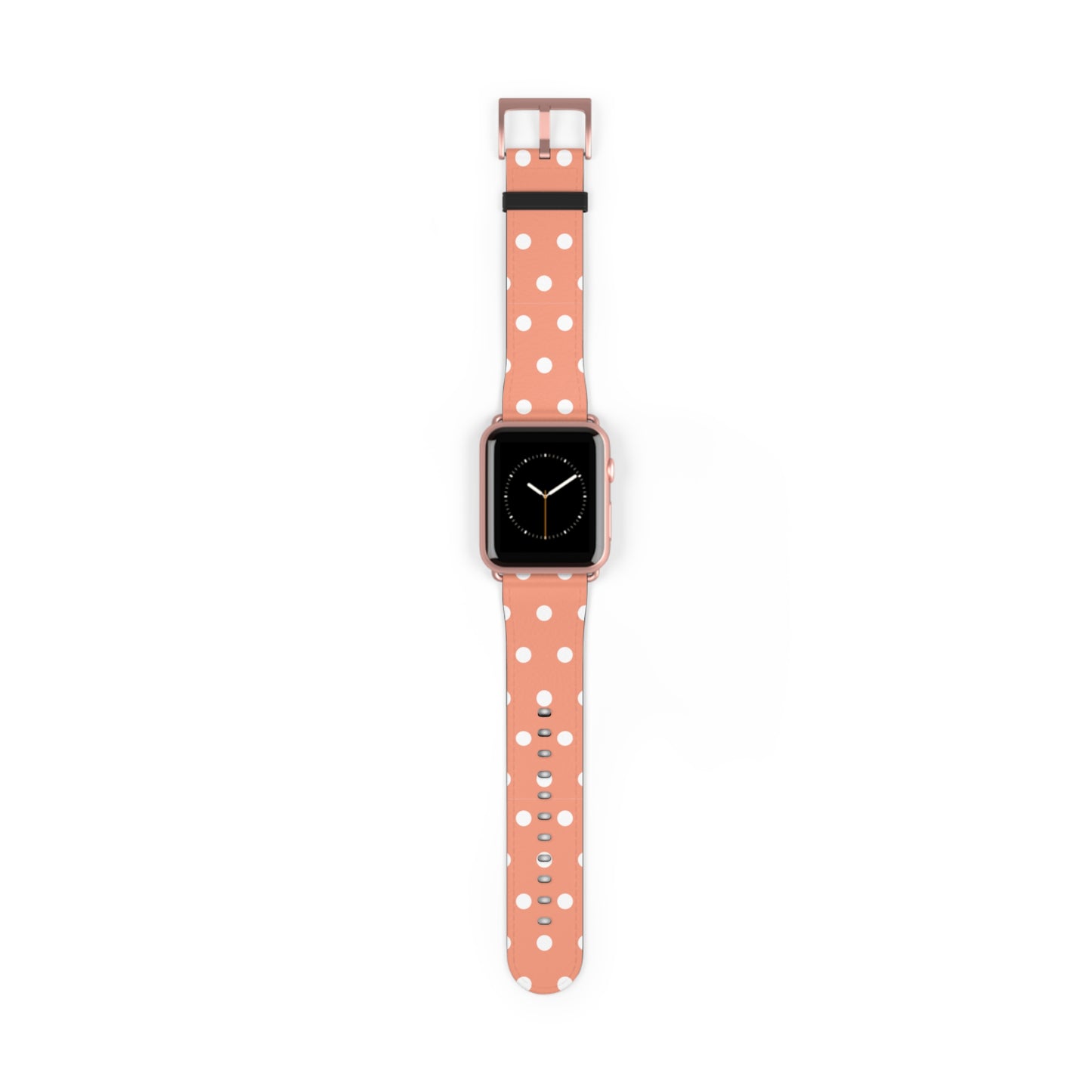 apple watch band in coral pink with white polka dots, cute women watch band, pastel dot pattern strap for Apple Watch