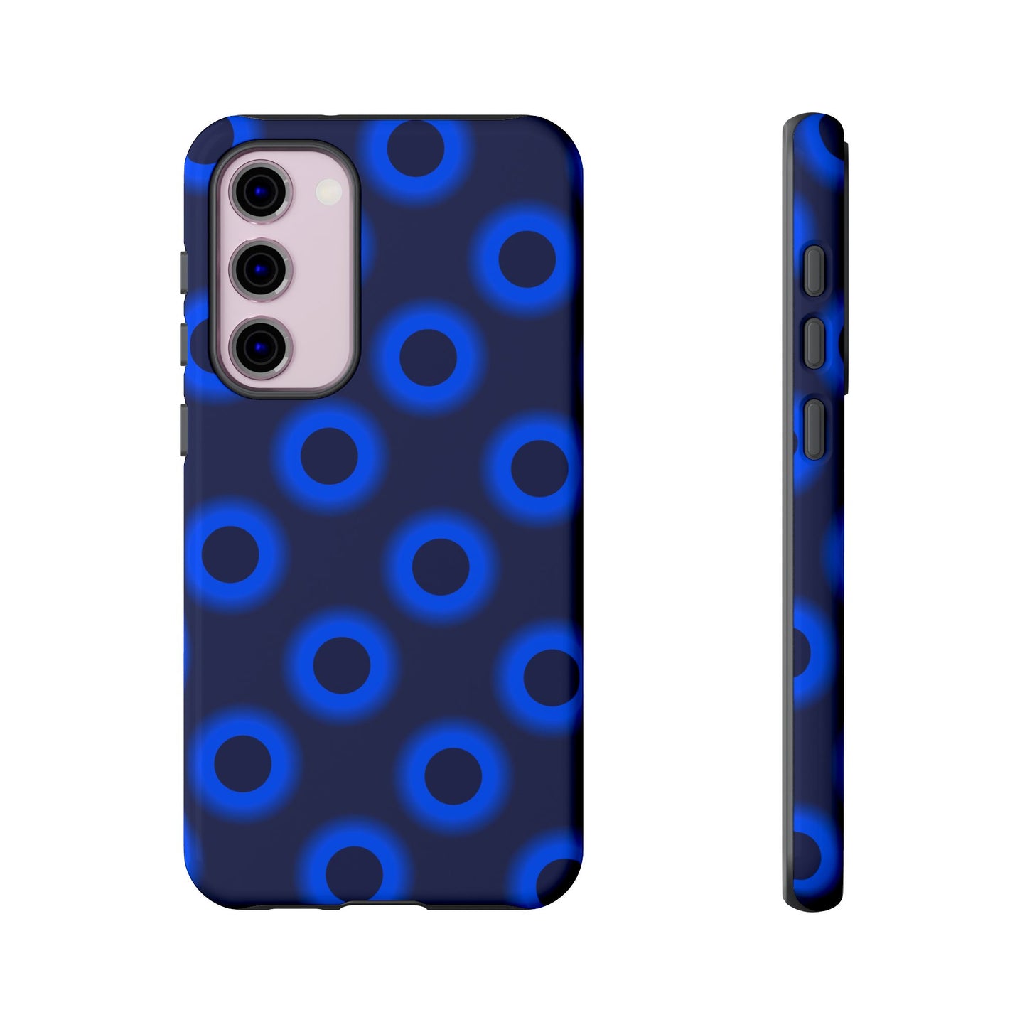 Blue Neon Dot Tough Phone Case — Protective iPhone Cover with Geometric Ring Pattern
