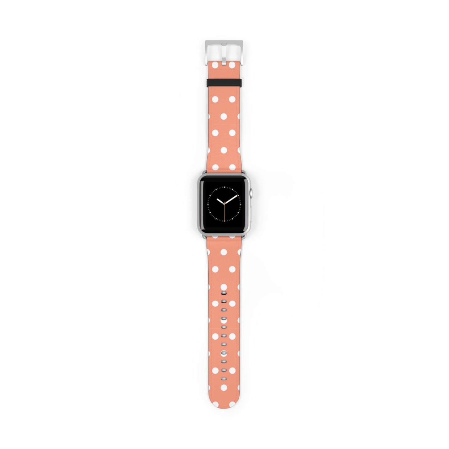apple watch band in coral pink with white polka dots, cute women watch band, pastel dot pattern strap for Apple Watch