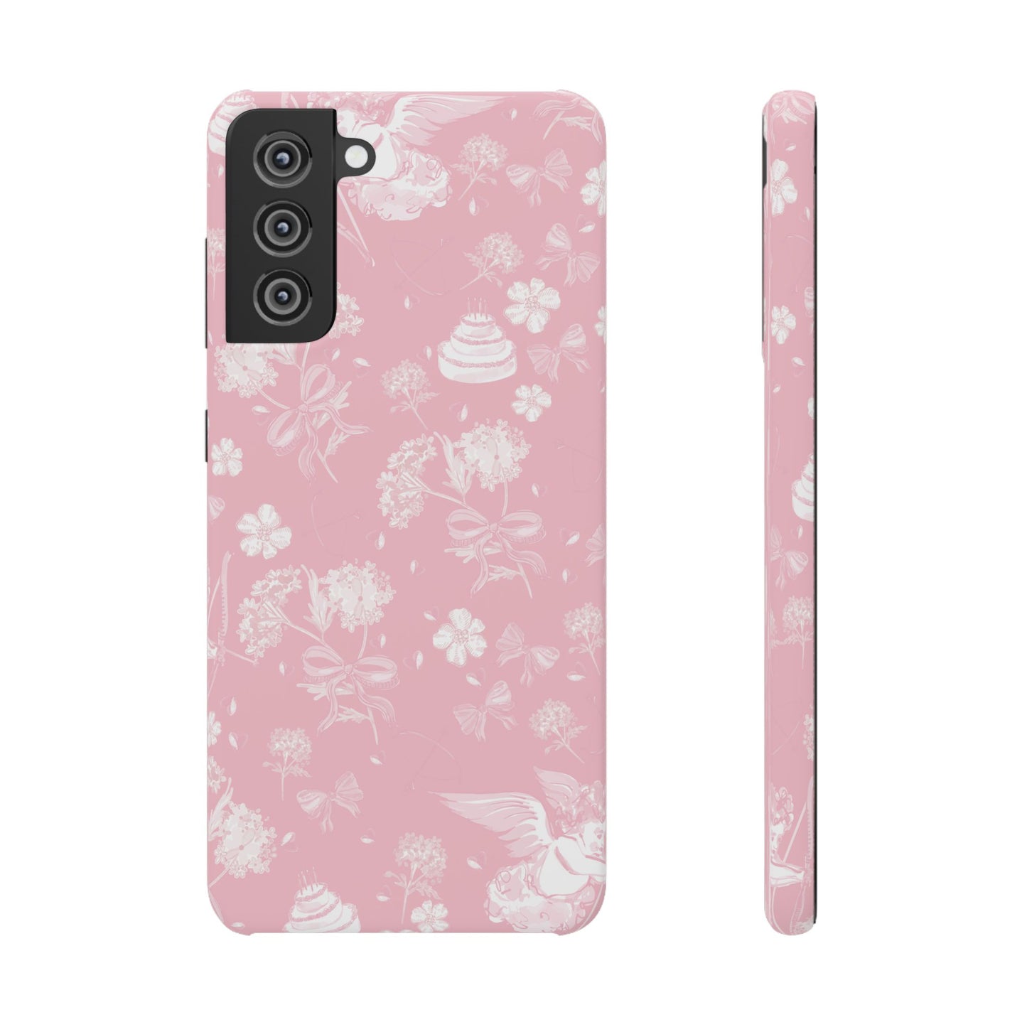 Pink Floral Slim Phone Case for Apple iPhone, Samsung Galaxy and Google Pixel.