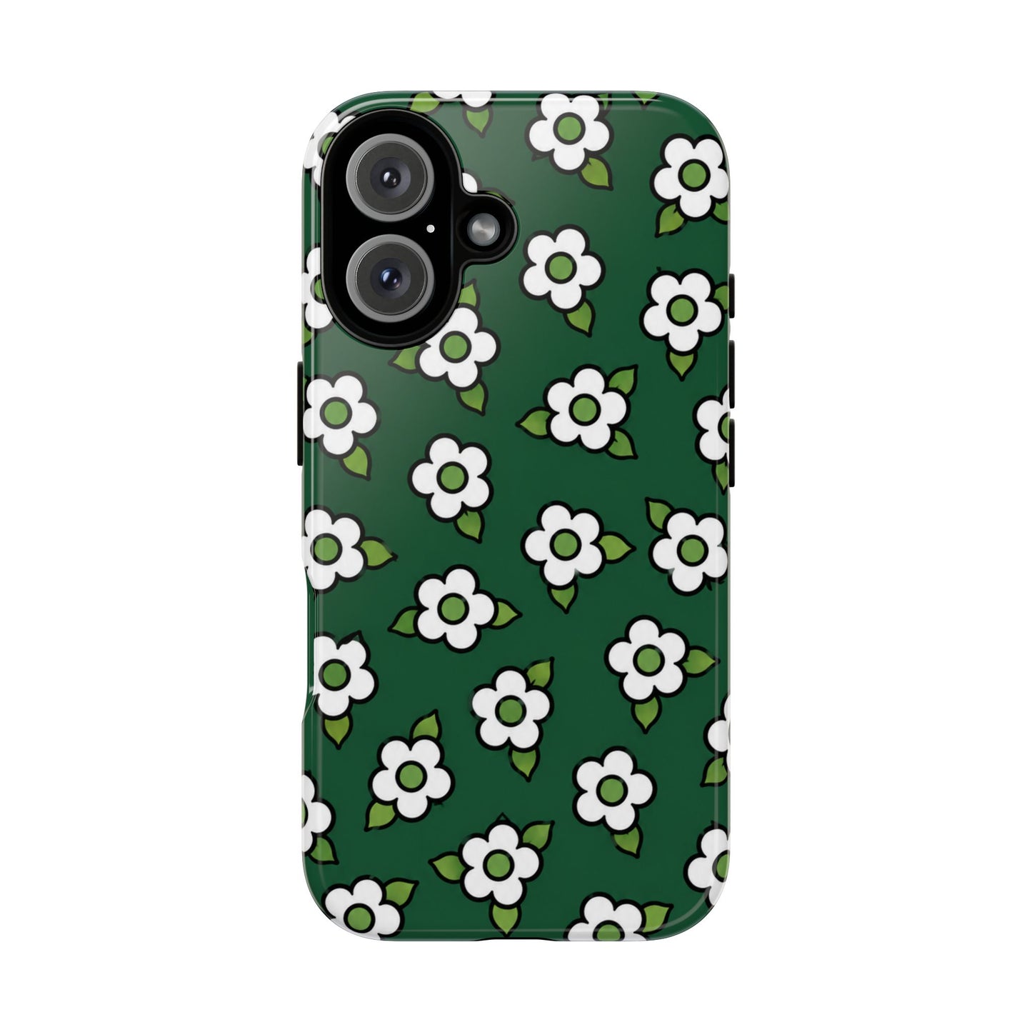 Floral Tough Case — Green White Daisy Protective Phone Cover