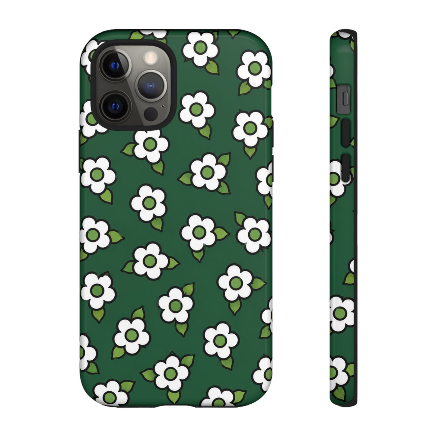 Floral Tough Case — Green White Daisy Protective Phone Cover