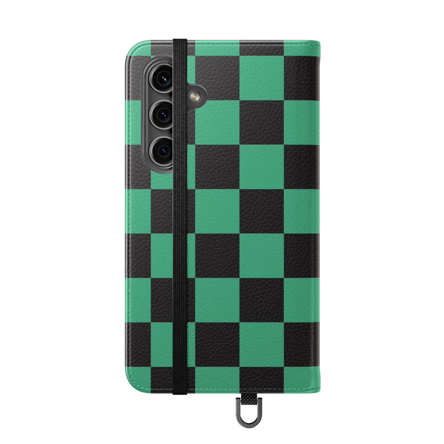 Tanjiro Chequered Flip Phone Case — Black and Green Chequered Wallet Cover