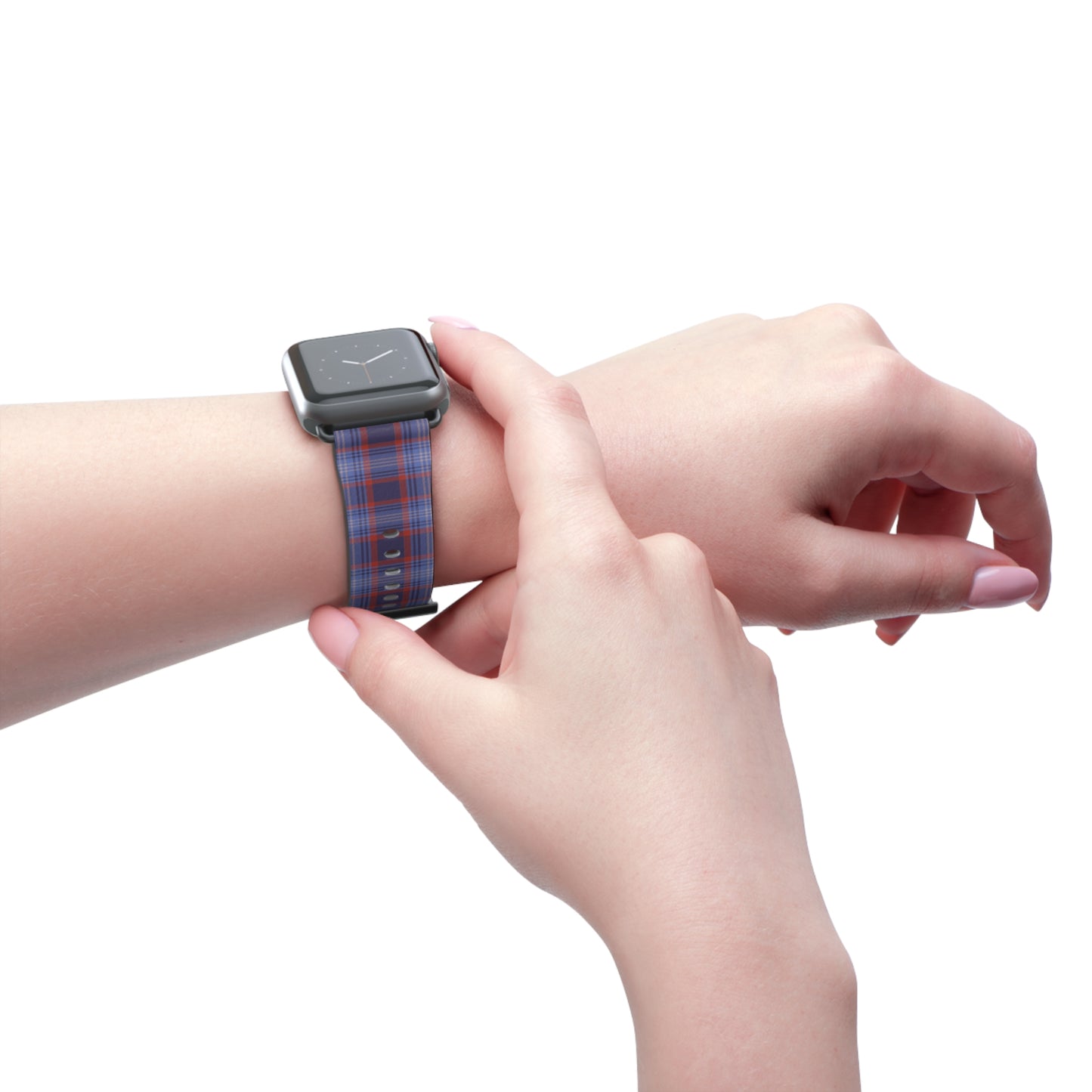 Apple Watch band in blue and red plaid, classic tartan strap, preppy style, perfect everyday band for men and women