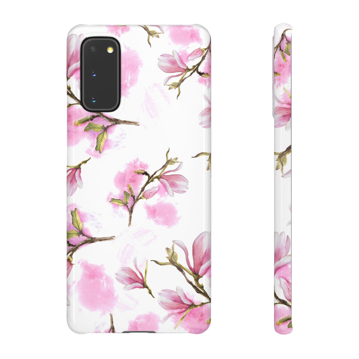 Floral Magnolia Slim Phone Case – Pink Watercolor Snap Case for Apple iPhone and Samsung Galaxy.