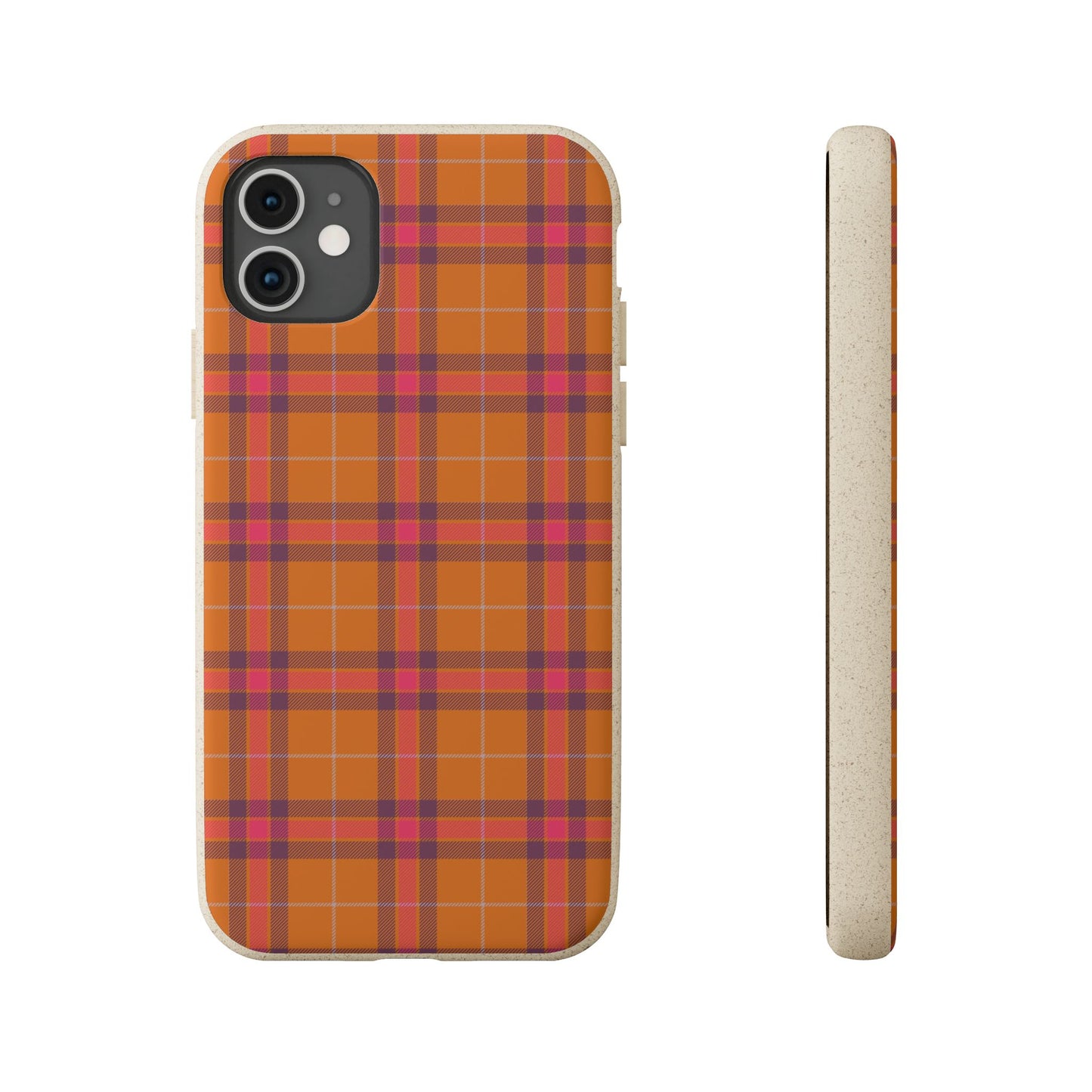 Biodegradable Autumn Orange Plaid Eco-Friendly Phone Cover for Apple iPhone and Samsung Galaxy.