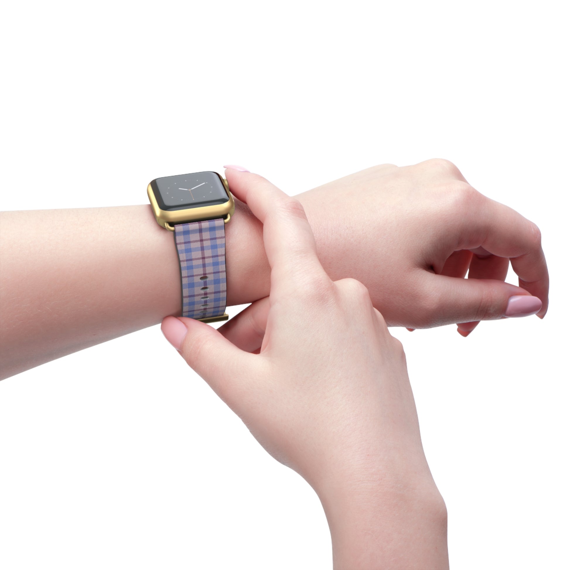 Lavender plaid Apple Watch band with pastel check pattern, cute watch band for women, faux leather strap, spring accessory