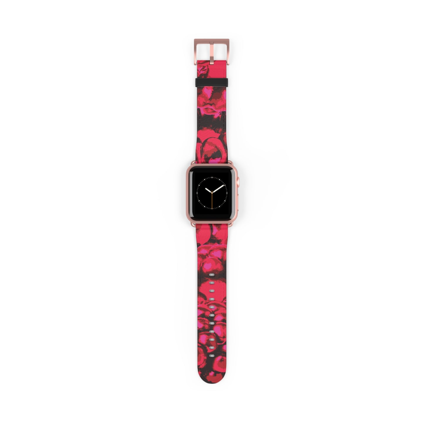 Apple Watch band in pink blackberries pattern, stylish faux-leather accessory, perfect gift for her, stainless steel buckle