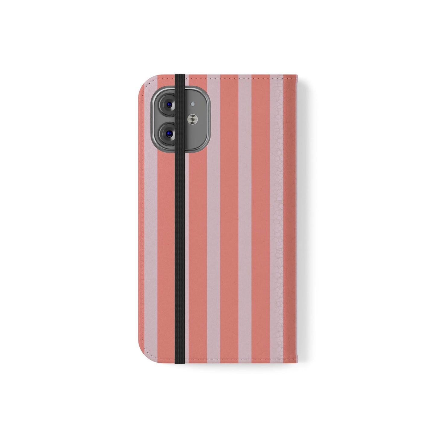 Striped Flip Phone Case — Pink & Coral Vertical Stripe Wallet Cover
