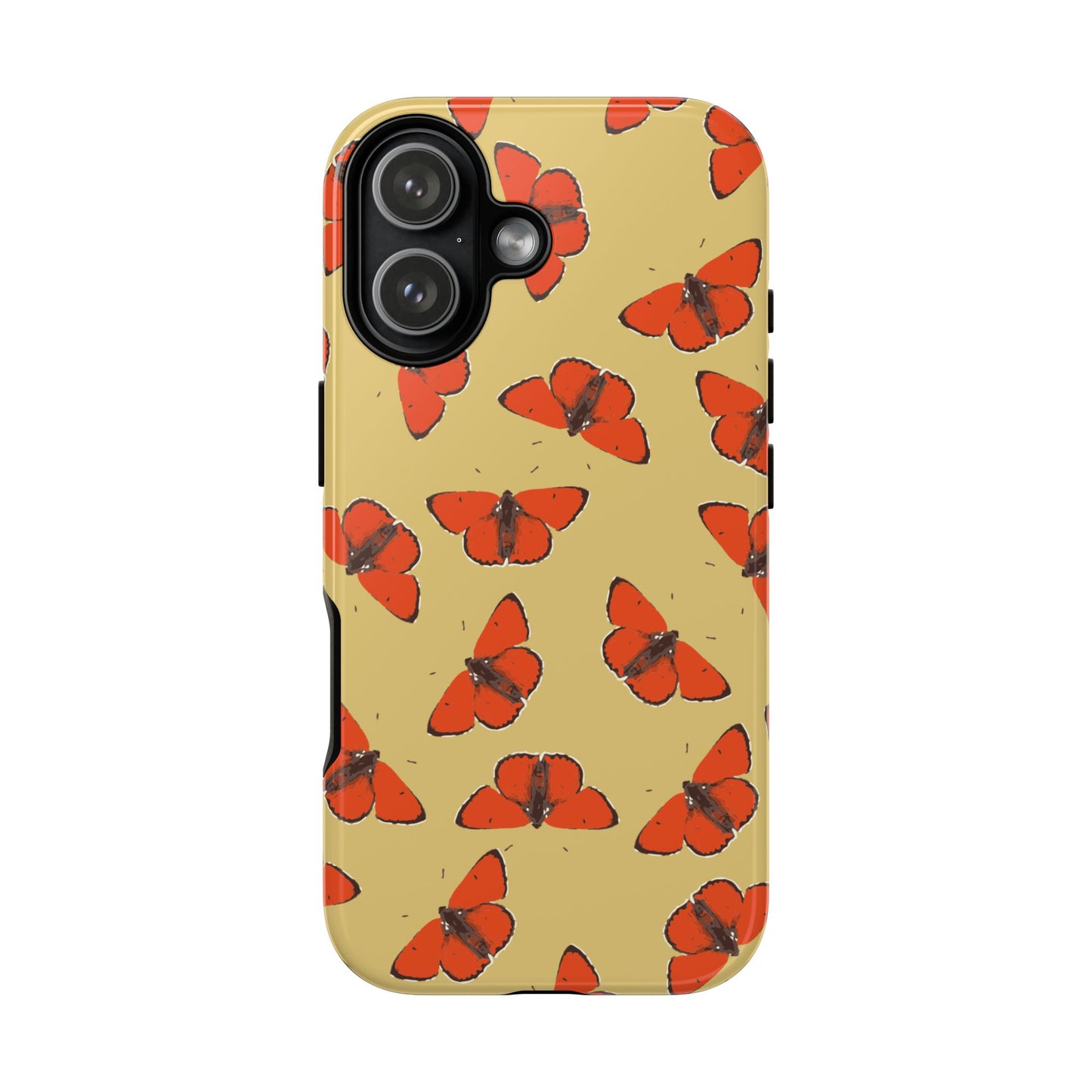 Red Butterfly Pattern Tough Phone Case — Retro Butterflies on Yellow