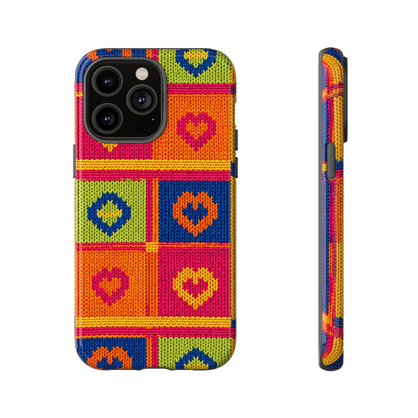 Retro Knit Pattern Heart Patch Tough Phone Case
