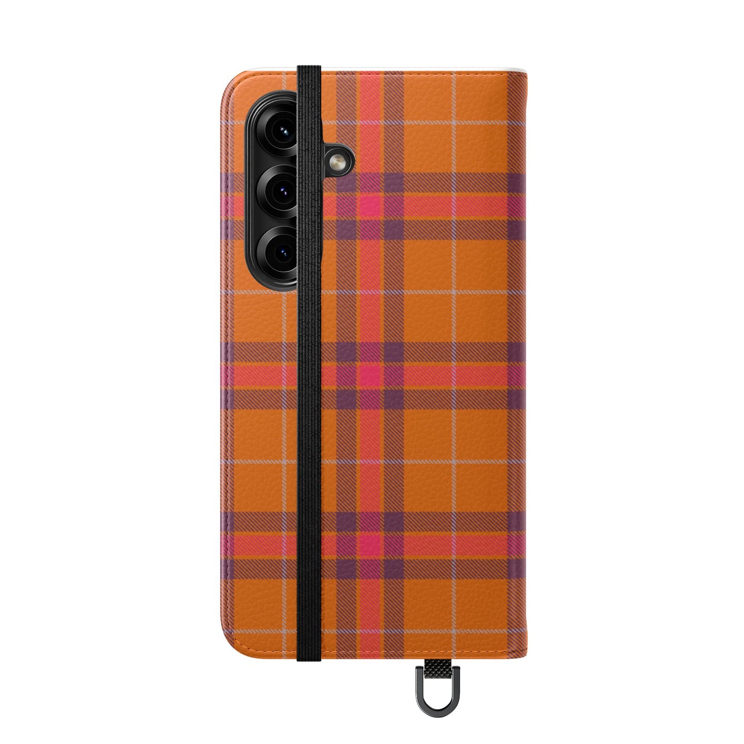 Tartan Flip Phone Case — Orange, Purple & Red Plaid Wallet Cover