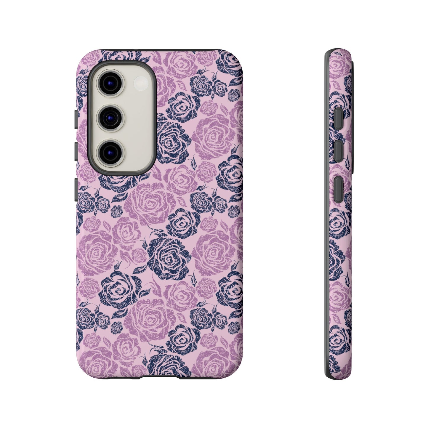 Floral Rose Tough Phone Case — Pink & Slate Rose Pattern