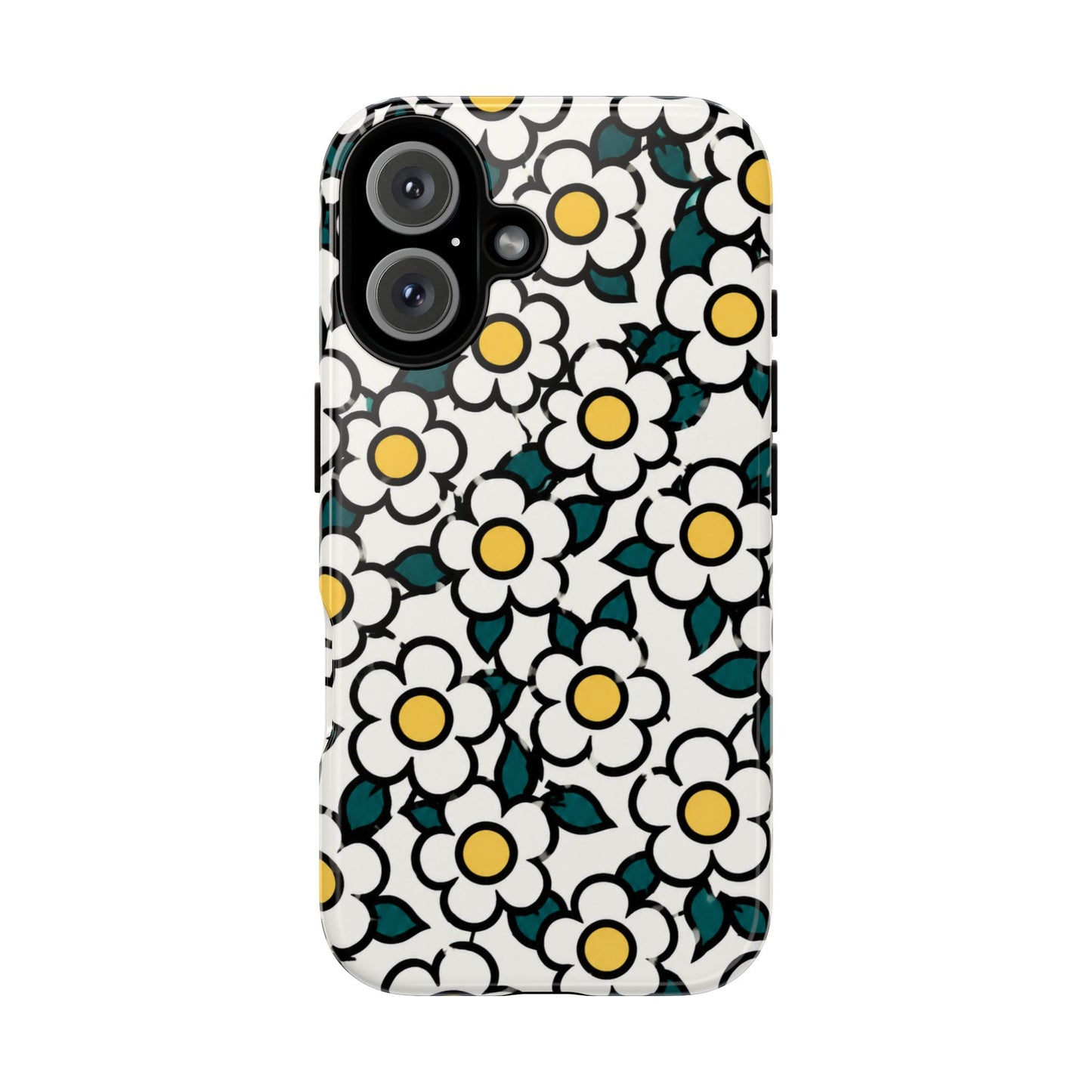 Floral Daisy Tough Phone Case — Retro White & Yellow Protective Cover