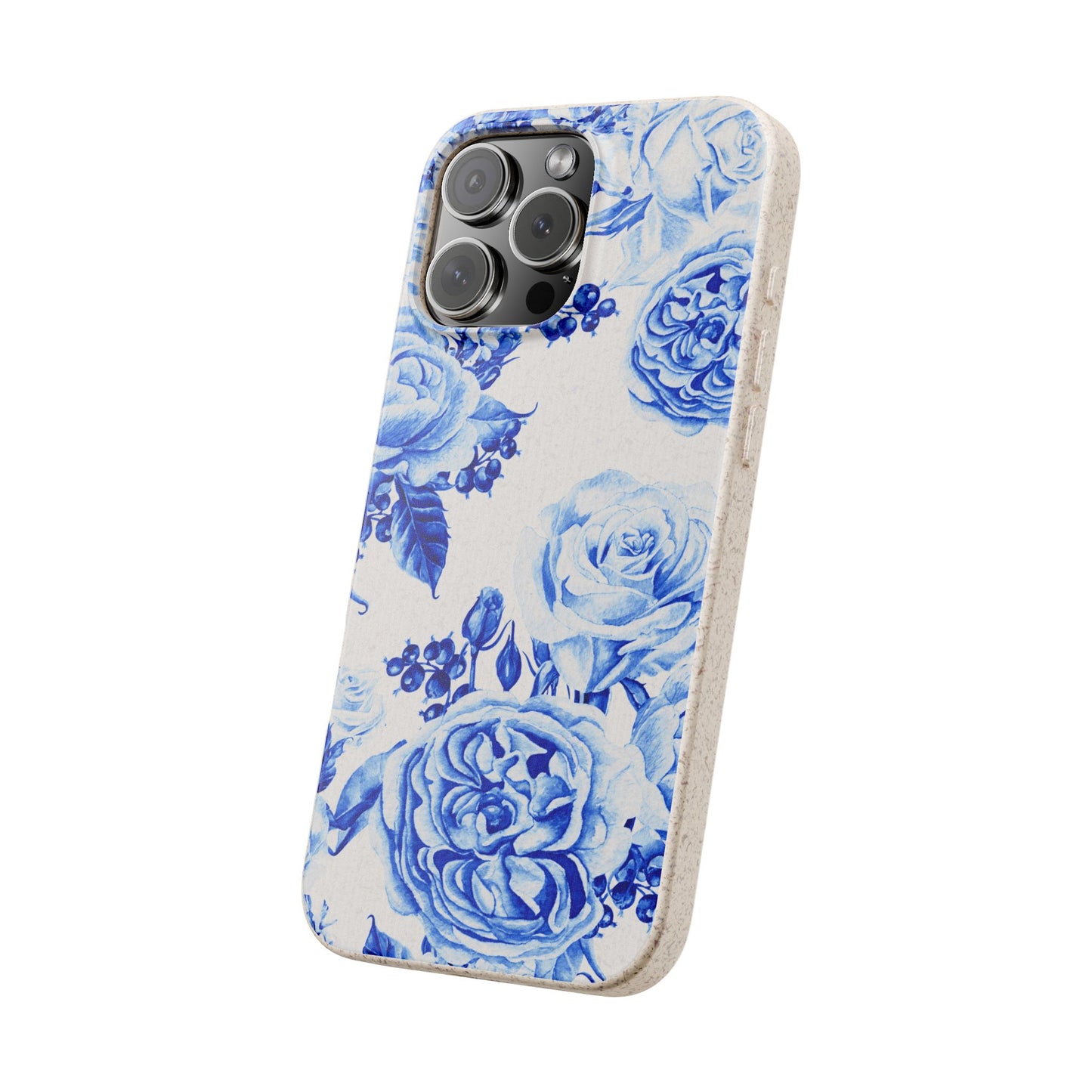Blue Floral Biodegradable Eco-Friendly Phone Cover for Apple iPhone and Samsung Galaxy.