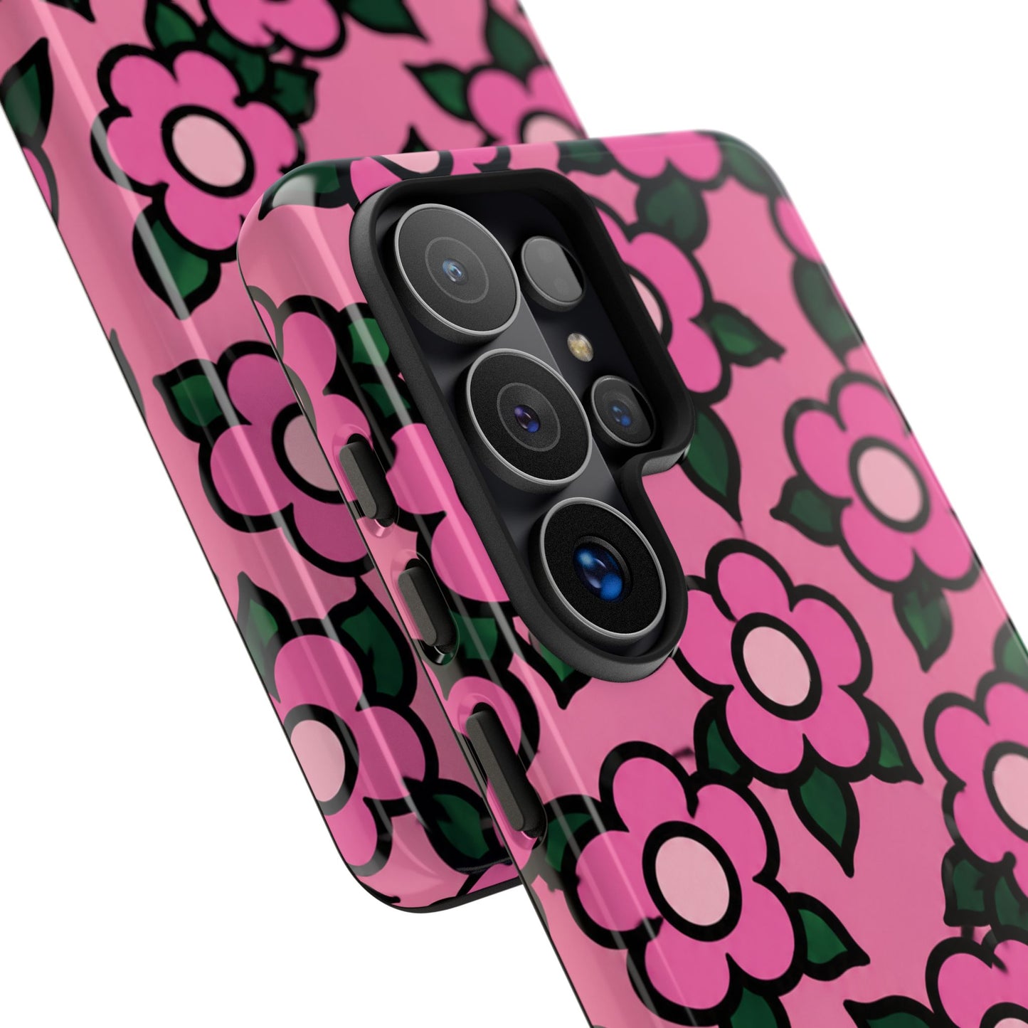 Pink Floral Tough Phone Case — Cute Retro Flower Protective Cover