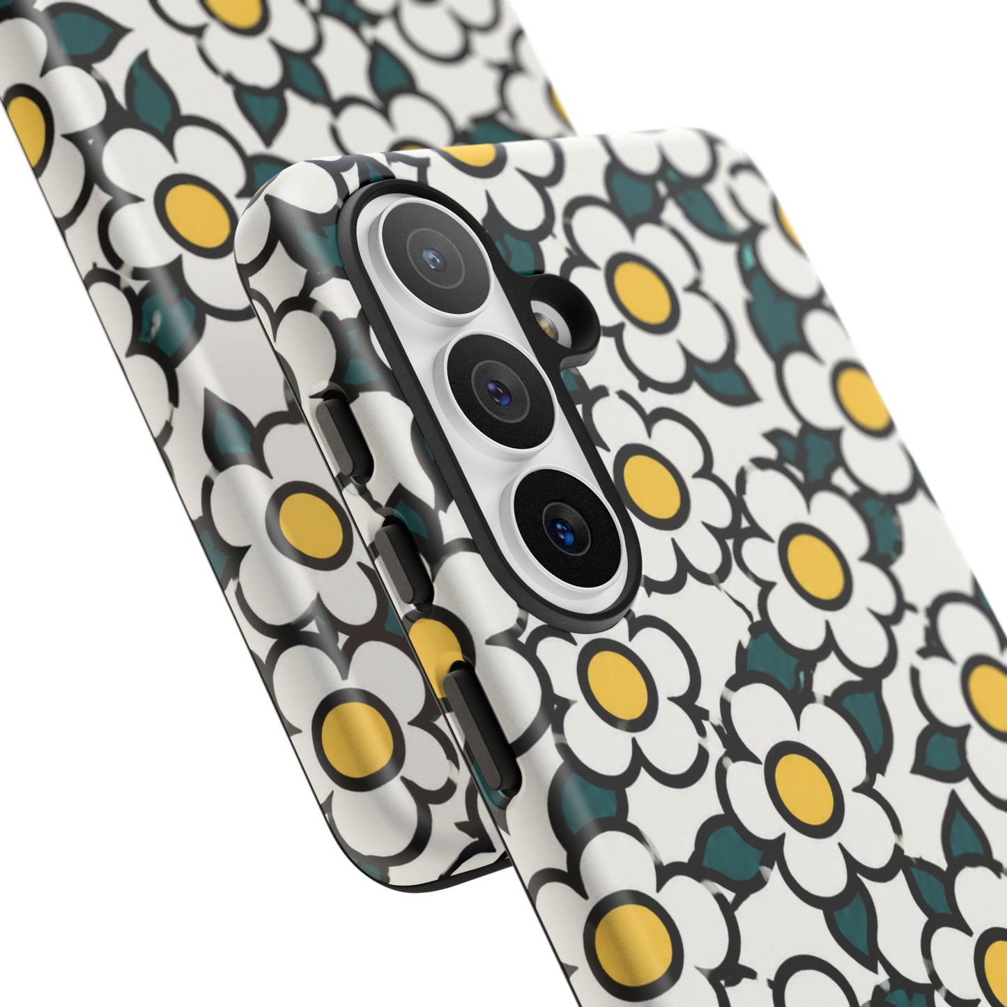 Floral Daisy Tough Phone Case — Retro White & Yellow Protective Cover