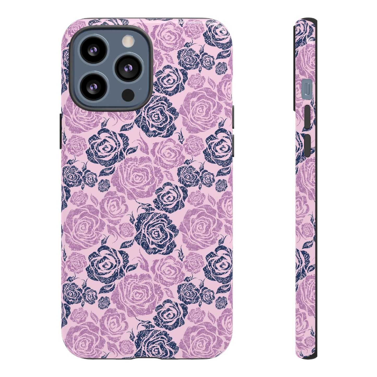 Floral Rose Tough Phone Case — Pink & Slate Rose Pattern