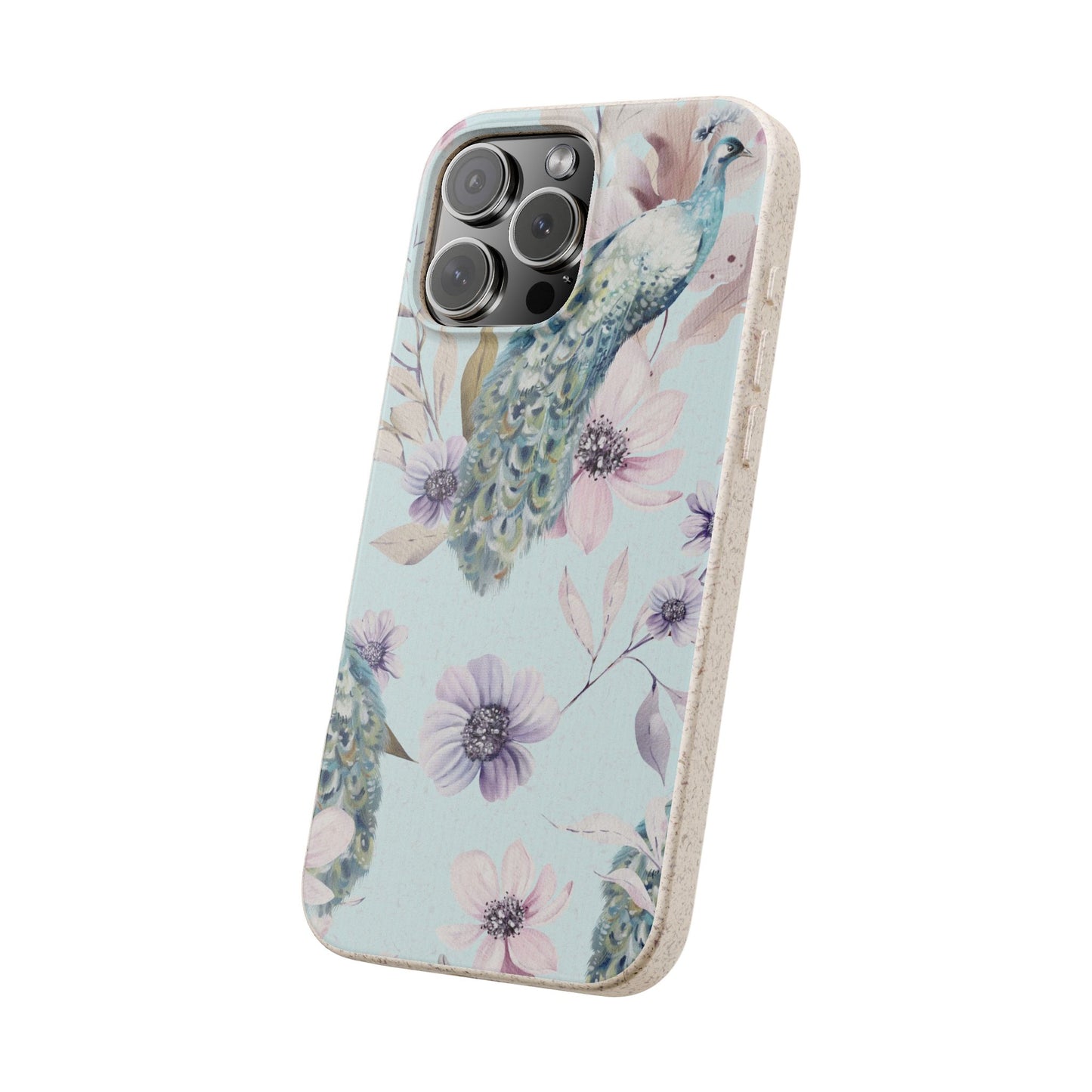 Peacock Floral Biodegradable Phone Case — Eco-Friendly Cover for Apple iPhone and Samsung Galaxy.