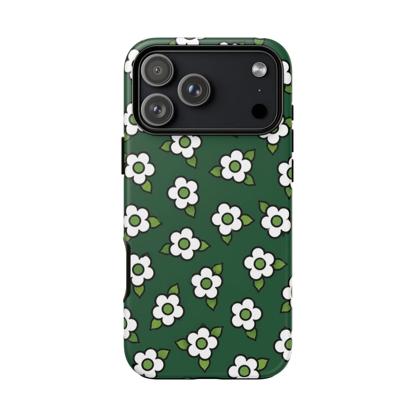 Floral Tough Case — Green White Daisy Protective Phone Cover