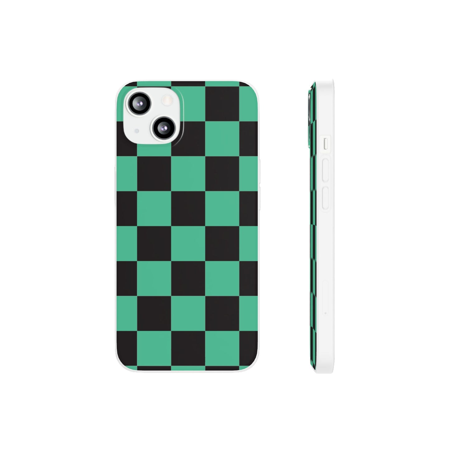 Tanjiro Checkerboard Green and Black Flexi Phone Case for Apple iPhone and Samsung Galaxy.