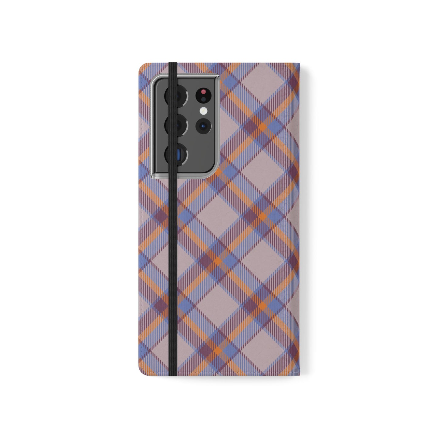 Tartan Flip Phone Case — purple & Orange Plaid Wallet Cover