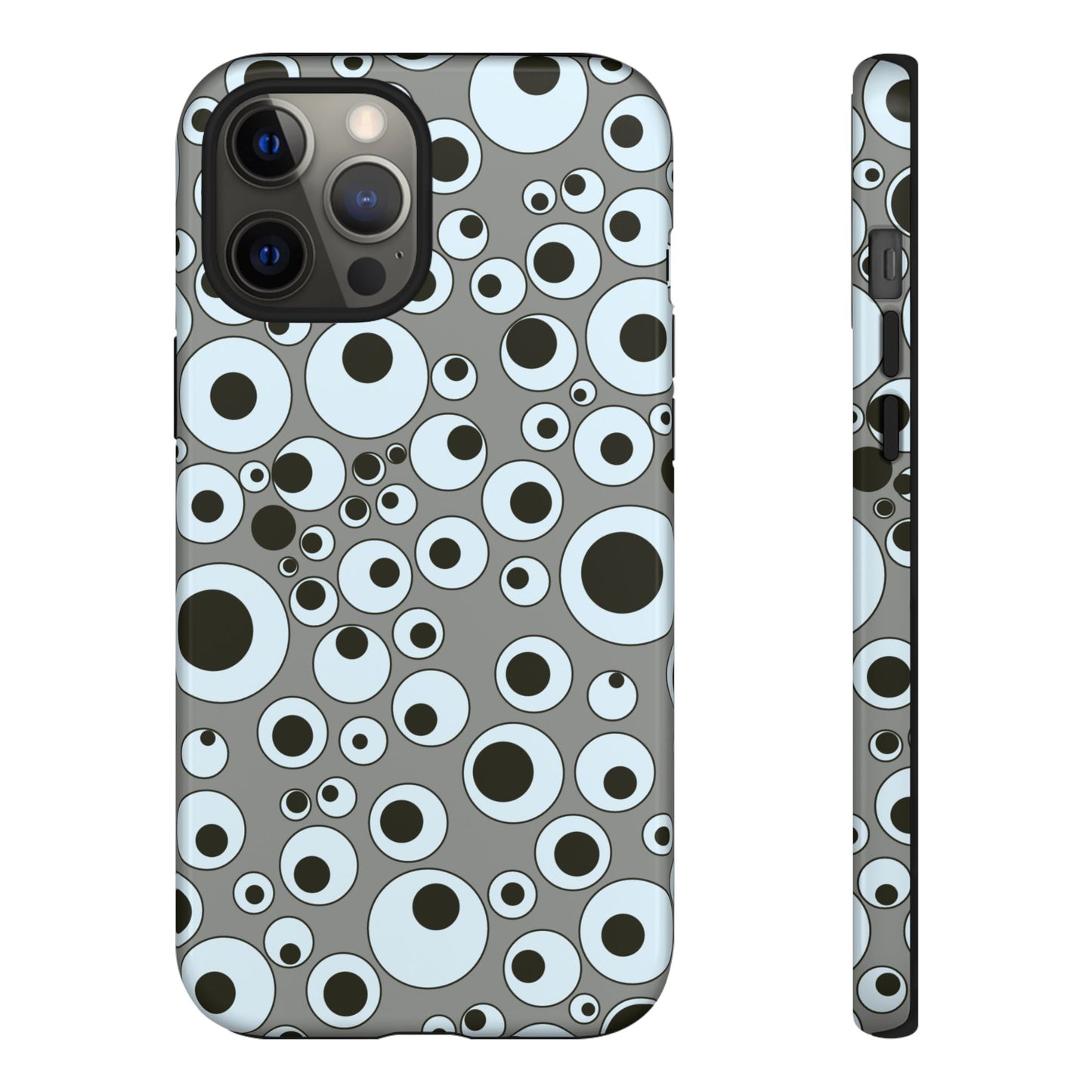 Bubble Pattern Tough Phone Case – Grey Retro Polka-Dot Design