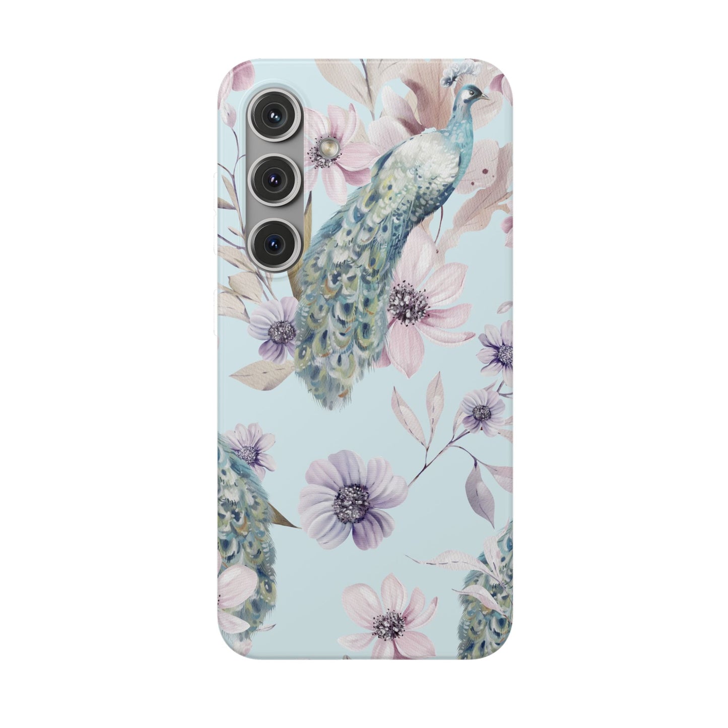 Pastel Peacock Watercolor Protective Flexi Case for Apple iPhone, Samsung Galaxy.