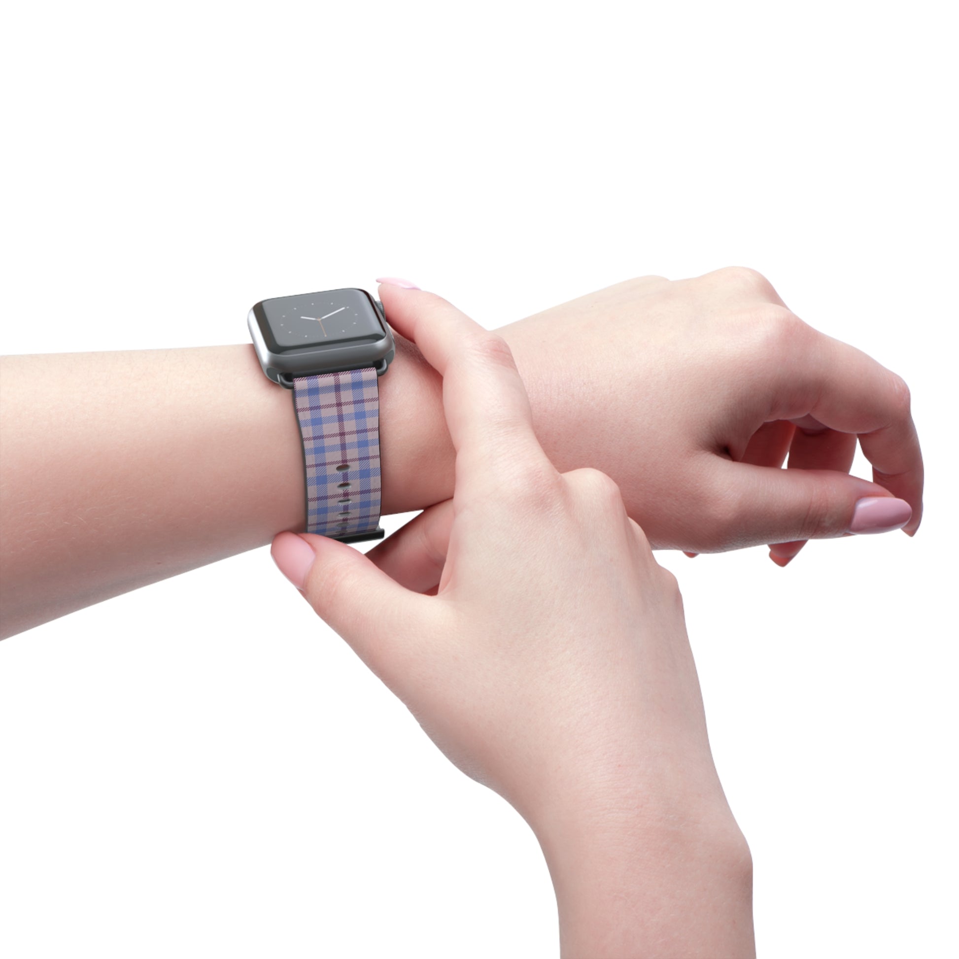 Lavender plaid Apple Watch band with pastel check pattern, cute watch band for women, faux leather strap, spring accessory