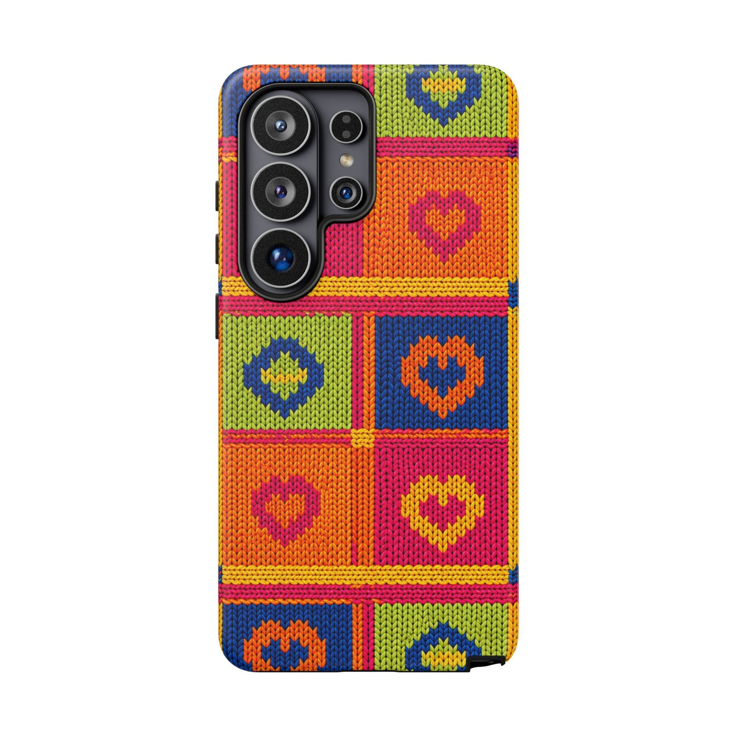 Retro Knit Pattern Heart Patch Tough Phone Case