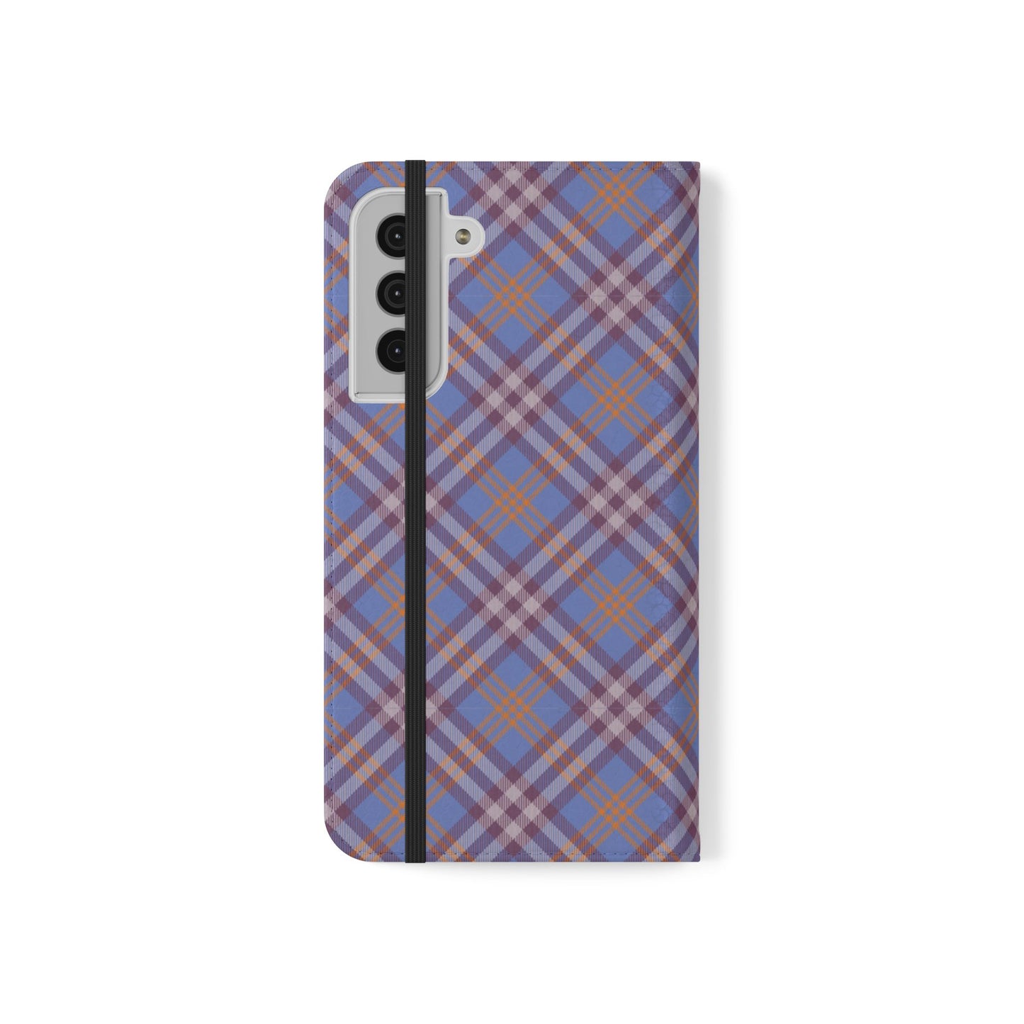 Tartan Flip Phone Case — Violet & Orange Plaid Wallet Cover