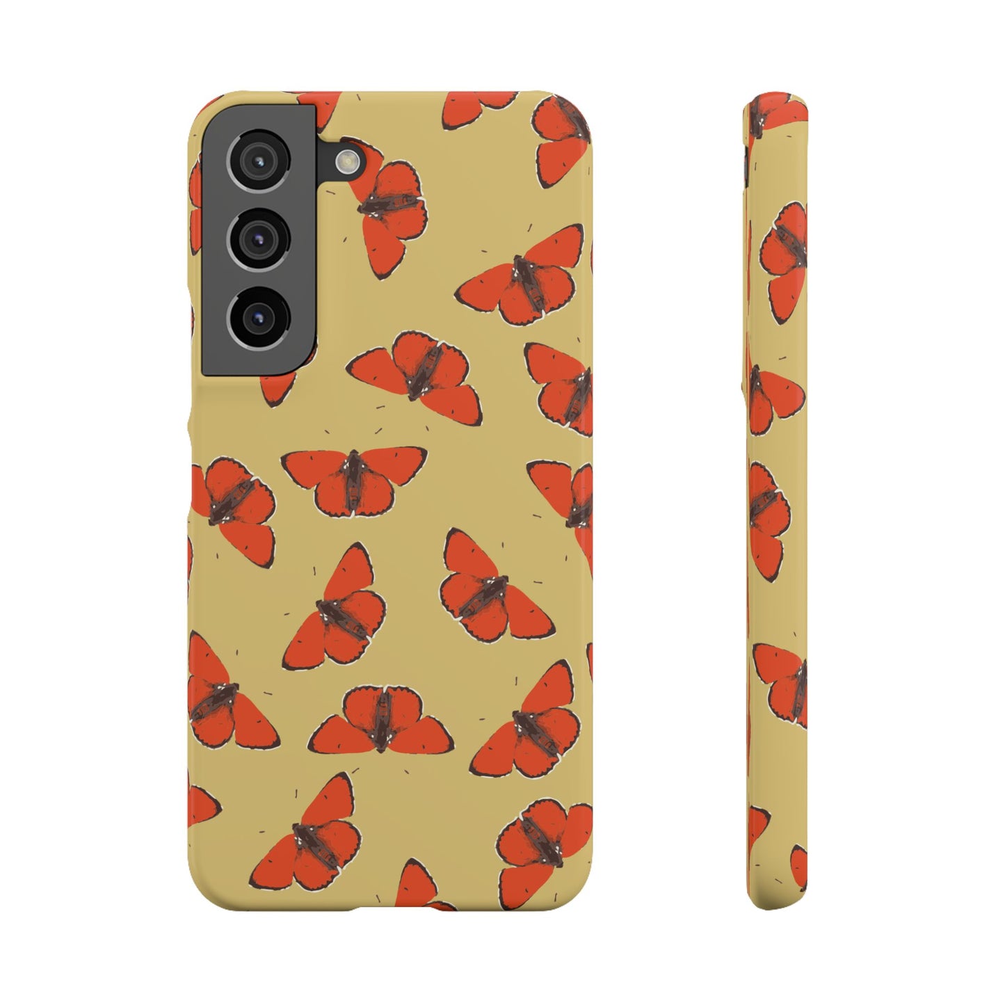 Butterfly Snap Phone Case — Red Moth Pattern on Mustard Background