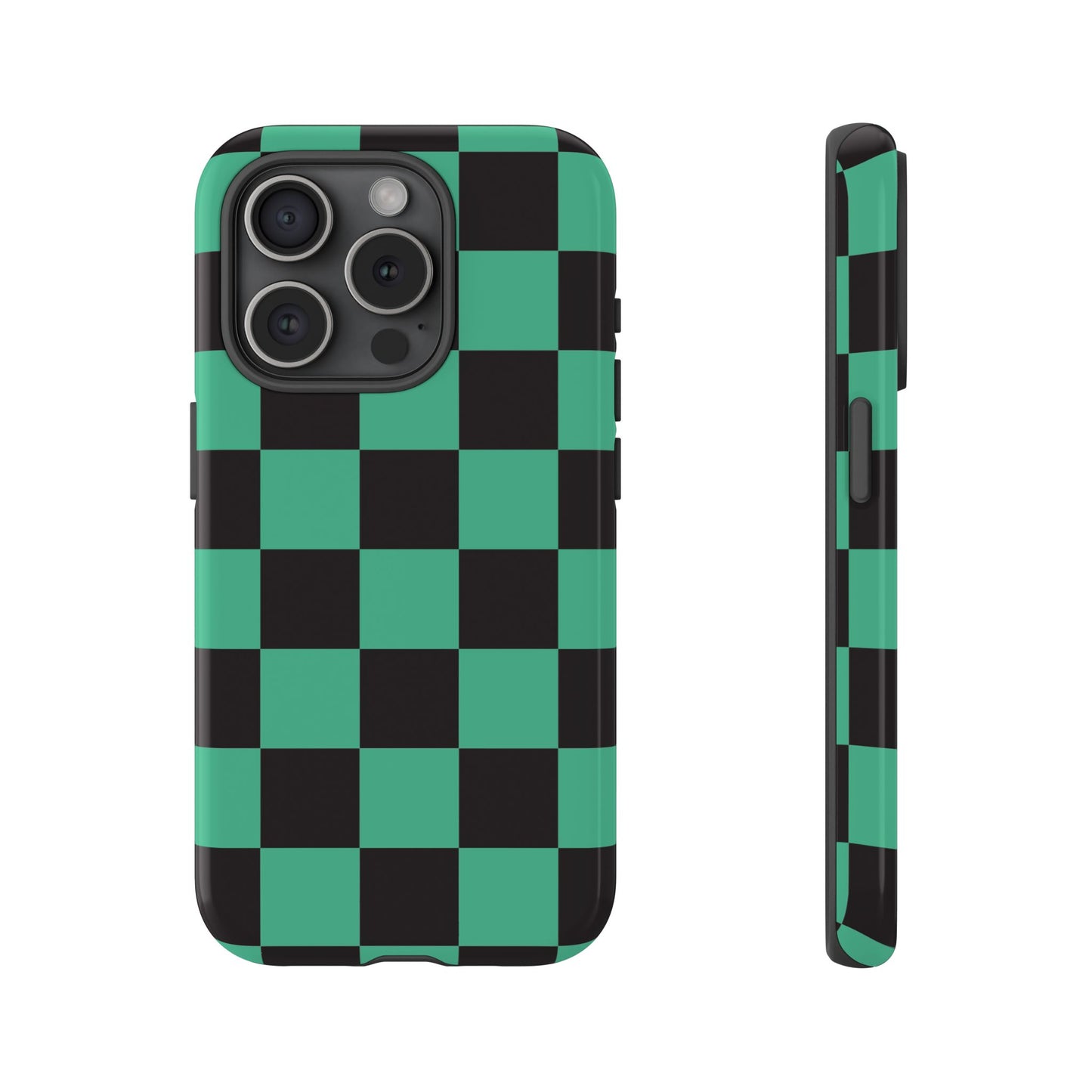 Tanjiro Checkerboard Tough Phone Case – Green & Black Protective Cover
