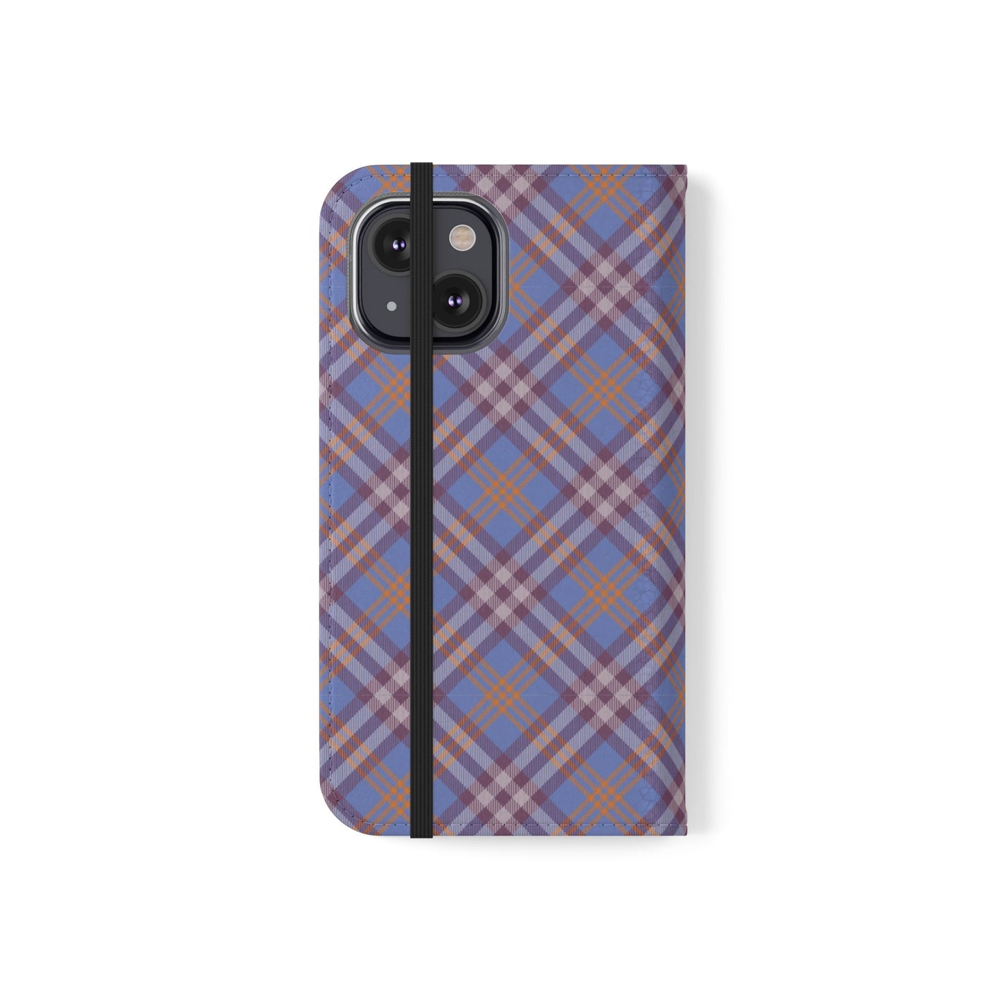 Tartan Flip Phone Case — Violet & Orange Plaid Wallet Cover