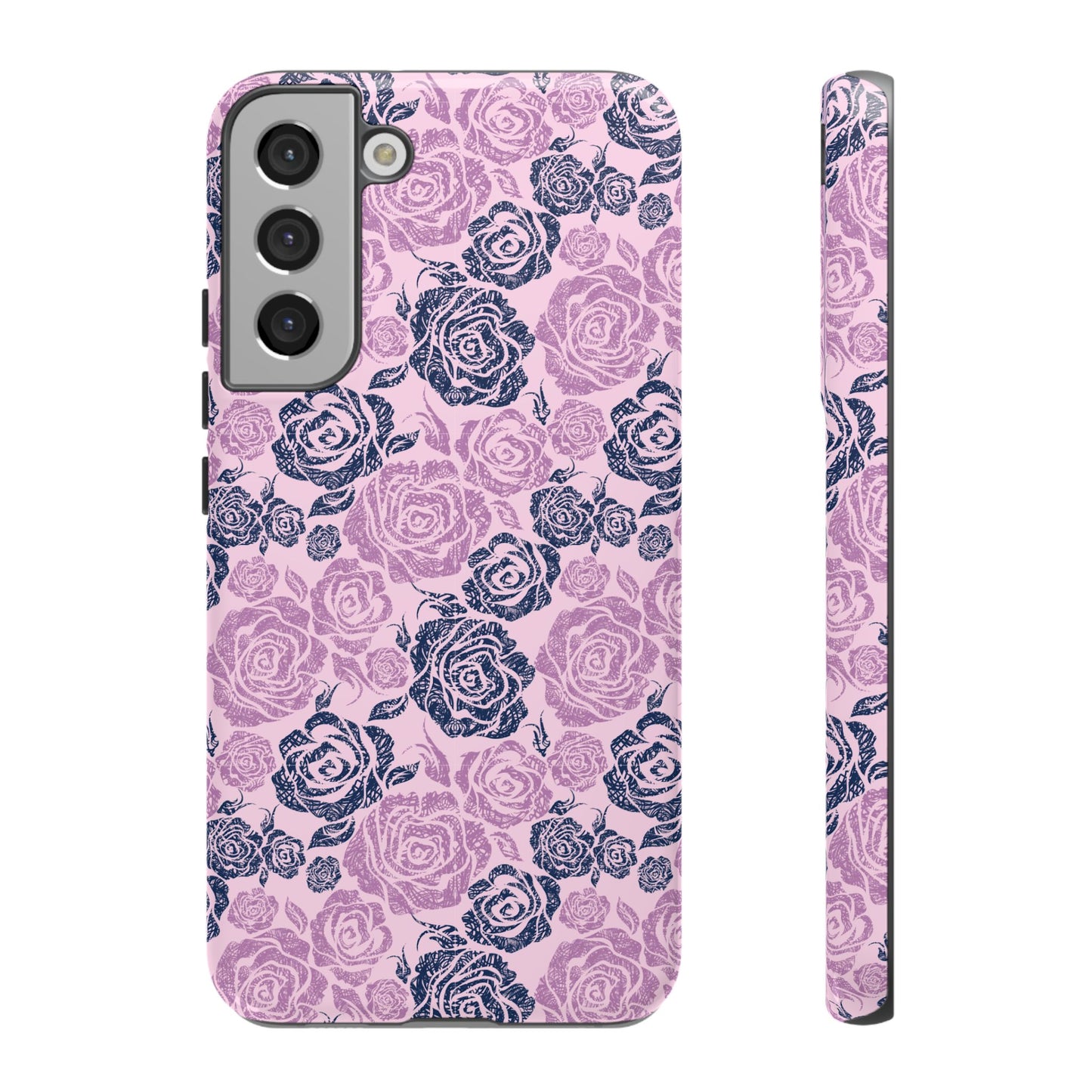 Floral Rose Tough Phone Case — Pink & Slate Rose Pattern