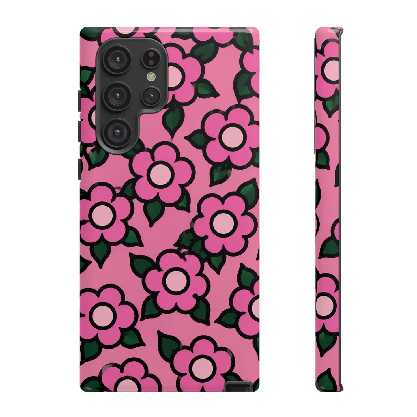 Pink Floral Tough Phone Case — Cute Retro Flower Protective Cover