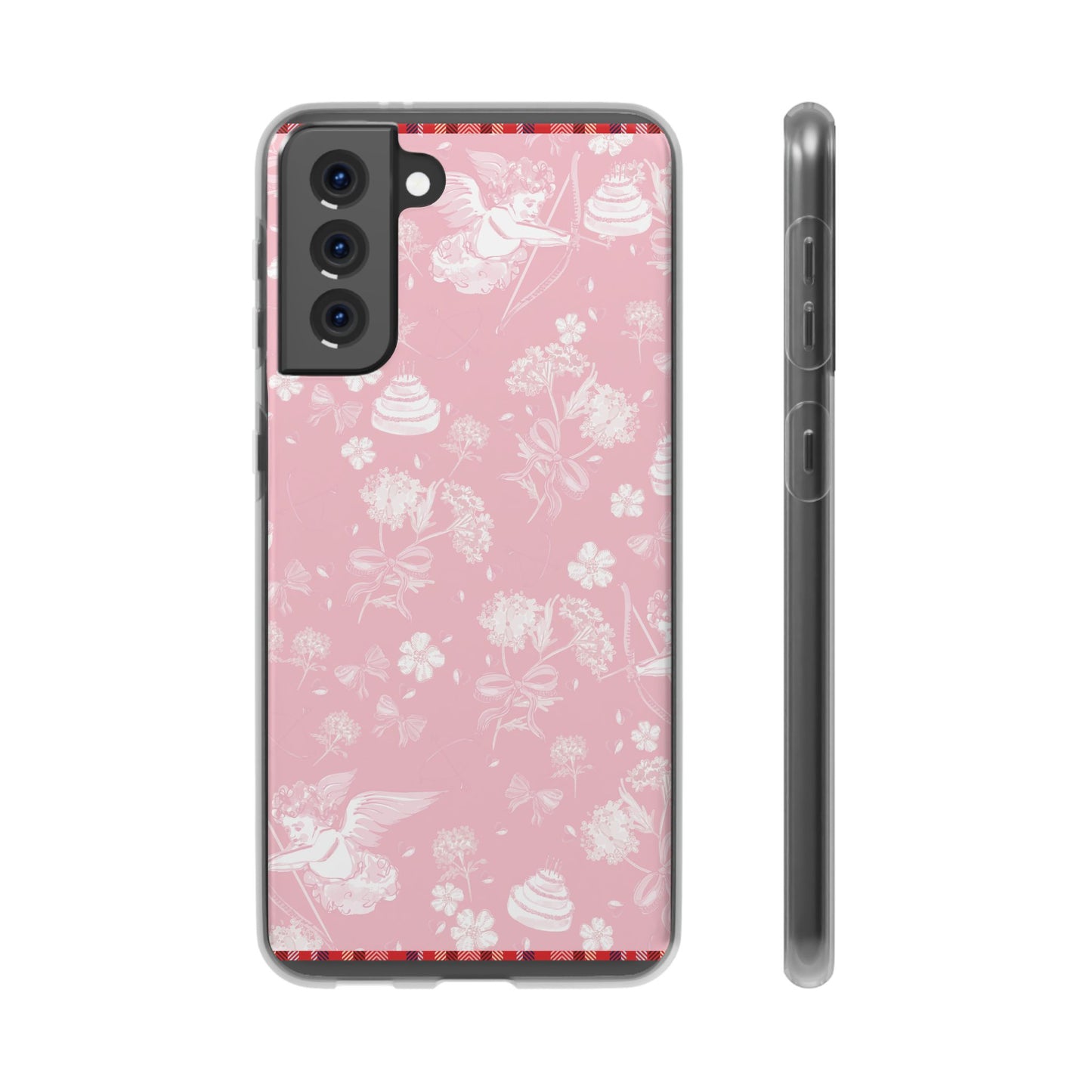 Pink Floral Cherub Flexi Phone Case for Apple iPhone and Samsung Galaxy.