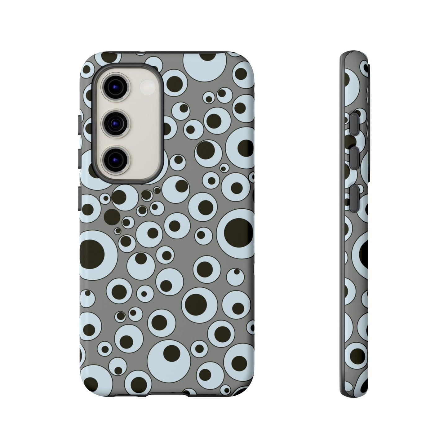 Bubble Pattern Tough Phone Case – Grey Retro Polka-Dot Design