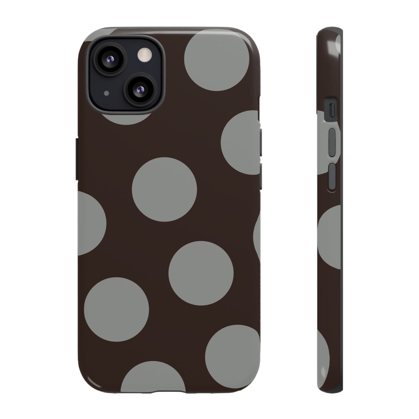 Polka Dot Tough Phone Case – Brown & Gray Retro Dot Protective Cover