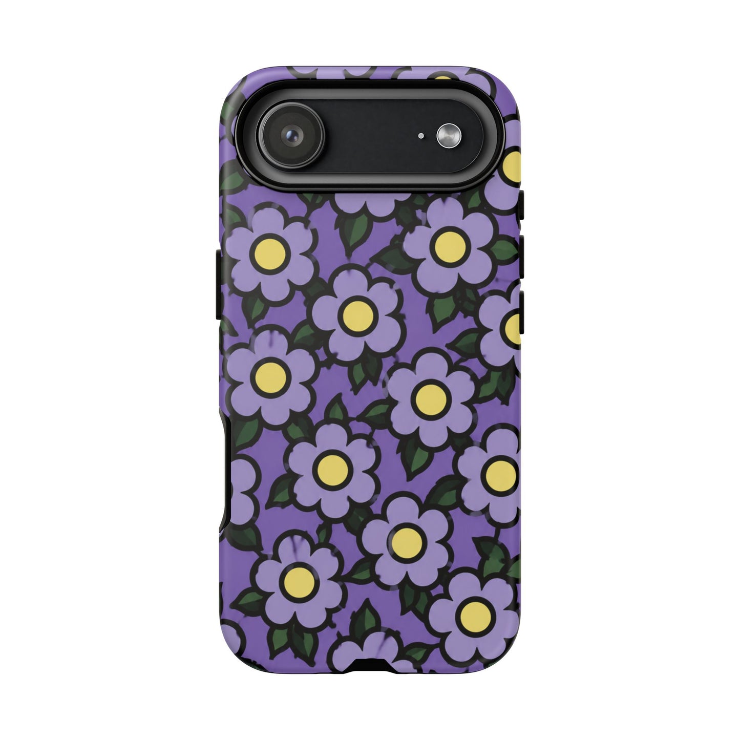Purple Floral Tough Phone Case — Durable Protective Phone Cover with Cute Daisy Pattern