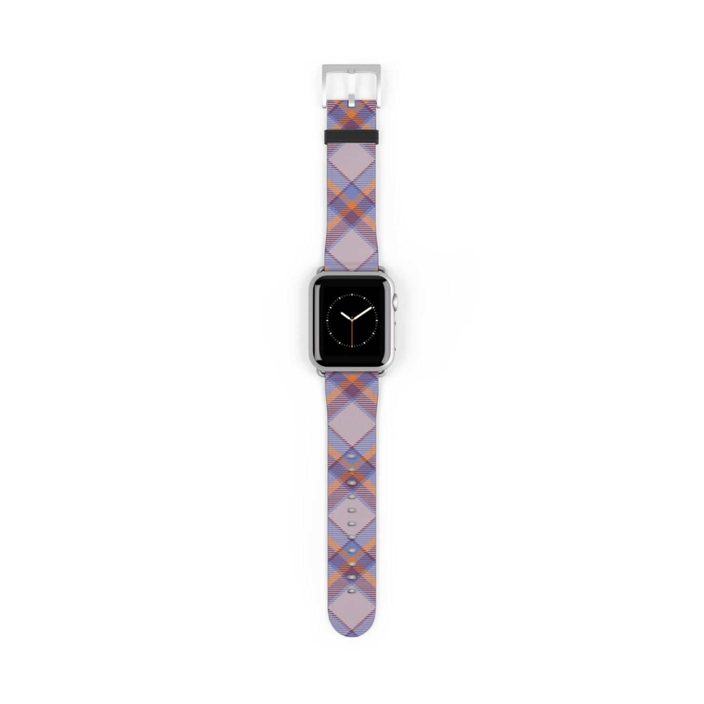 Tartan plaid watch band in orange and green for Apple Watch, stylish gift idea, faux-leather strap with stainless steel buckle