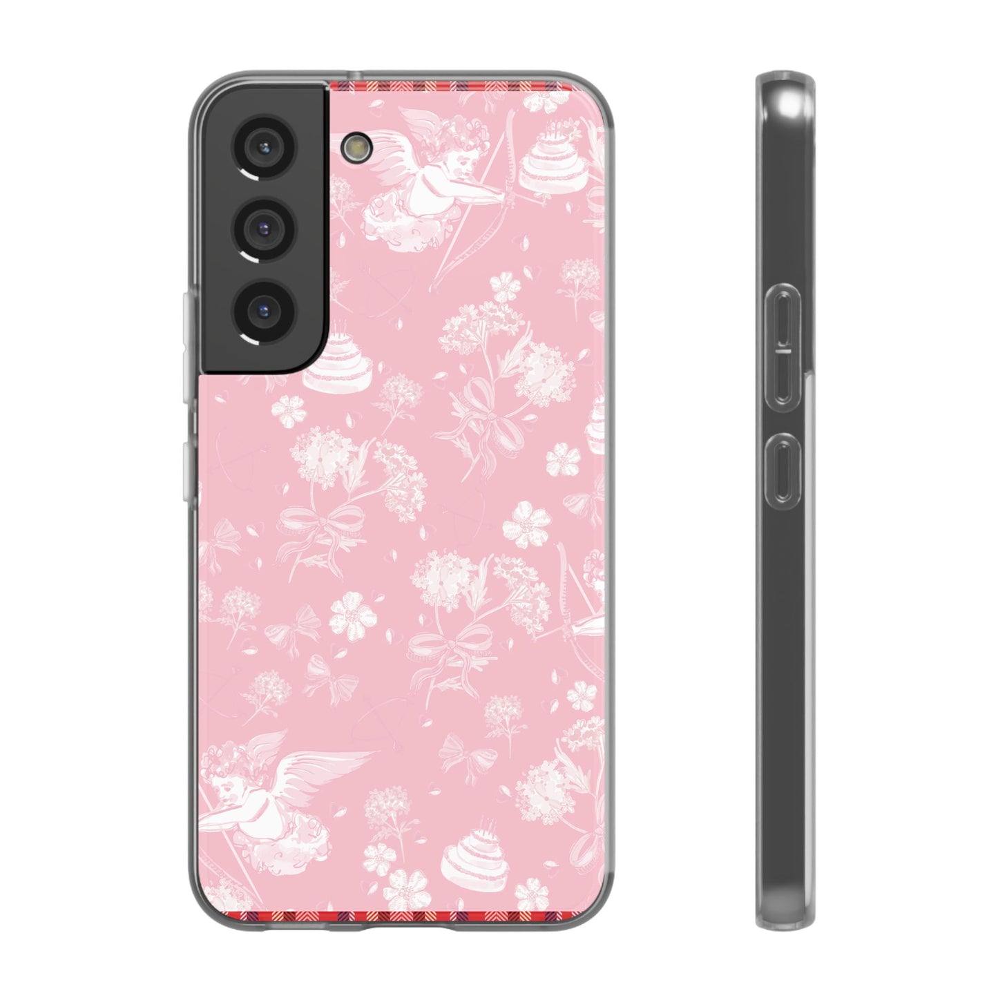 Pink Floral Cherub Flexi Phone Case for Apple iPhone and Samsung Galaxy.