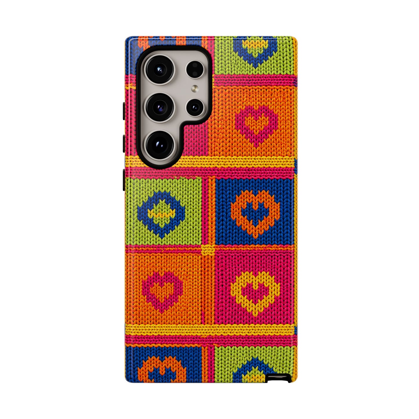 Retro Knit Pattern Heart Patch Tough Phone Case