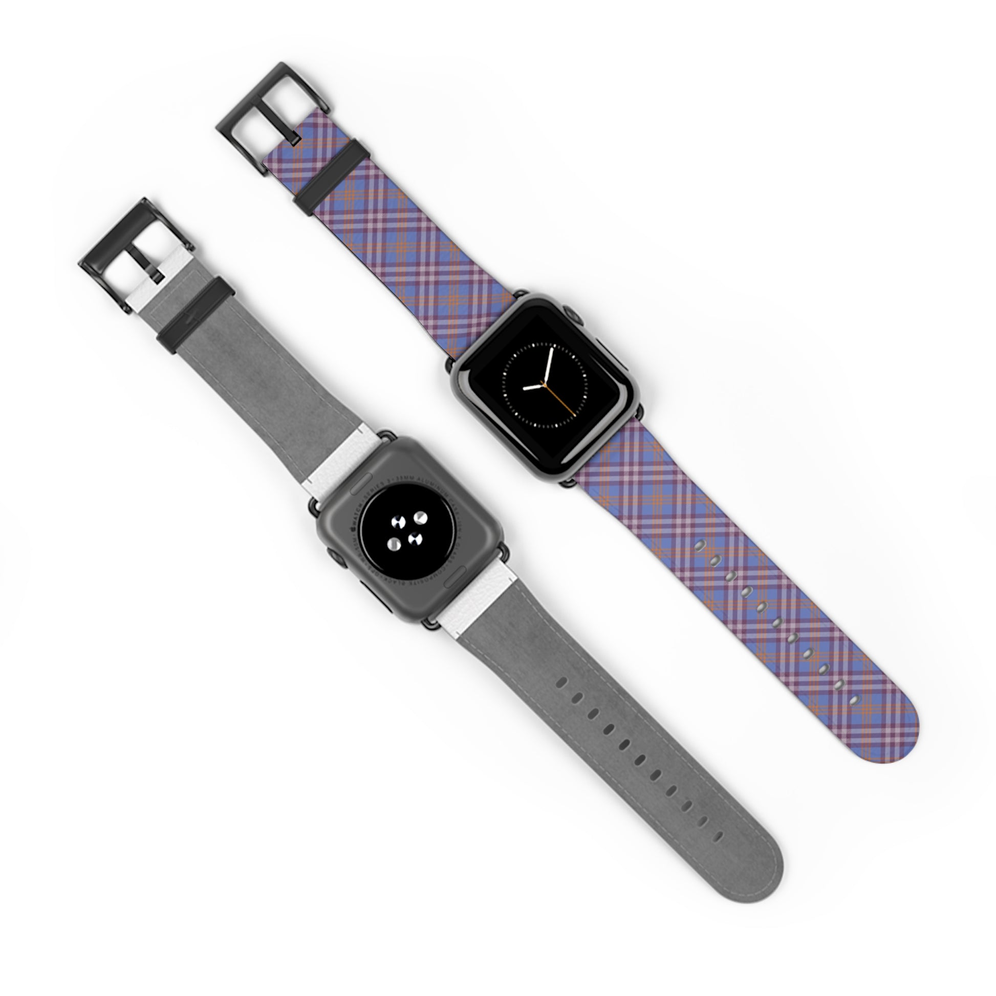 Plaid purple Apple Watch band with retro tartan pattern, stylish gift for her, faux leather strap, stainless steel buckle