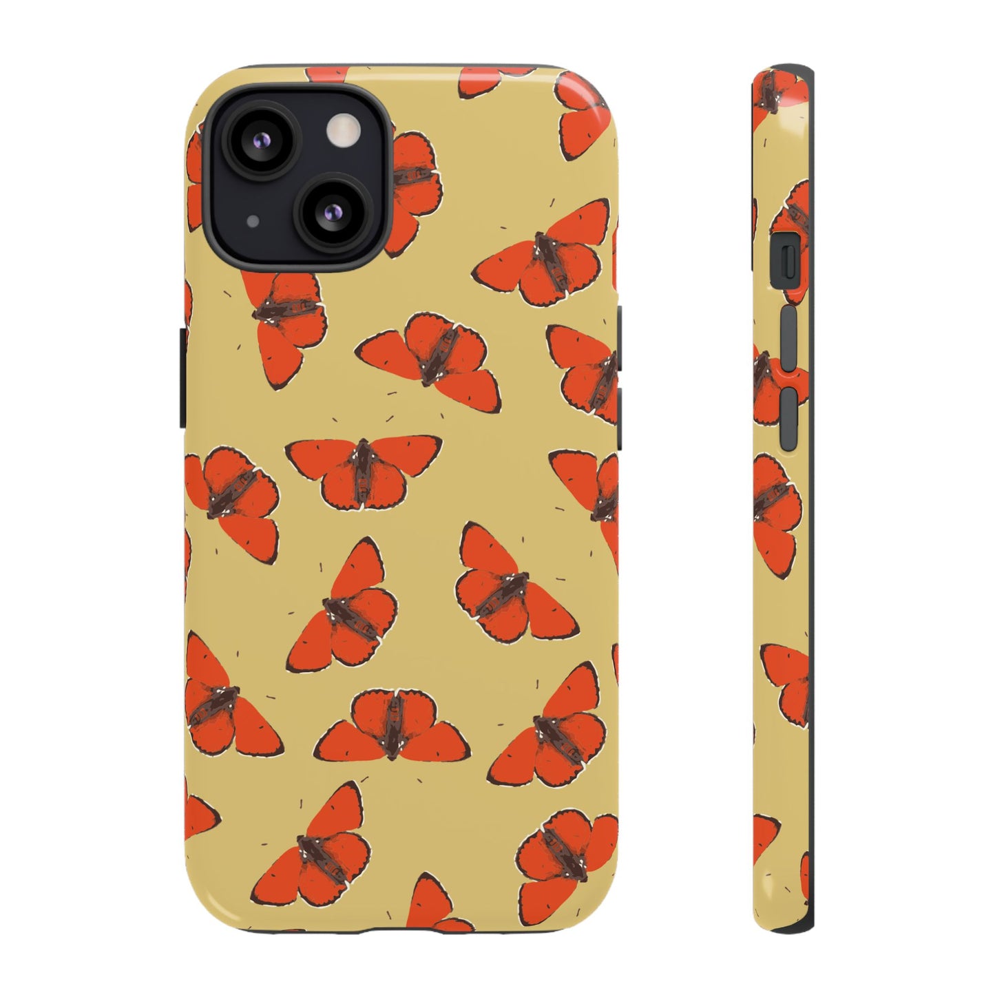 Red Butterfly Pattern Tough Phone Case — Retro Butterflies on Yellow