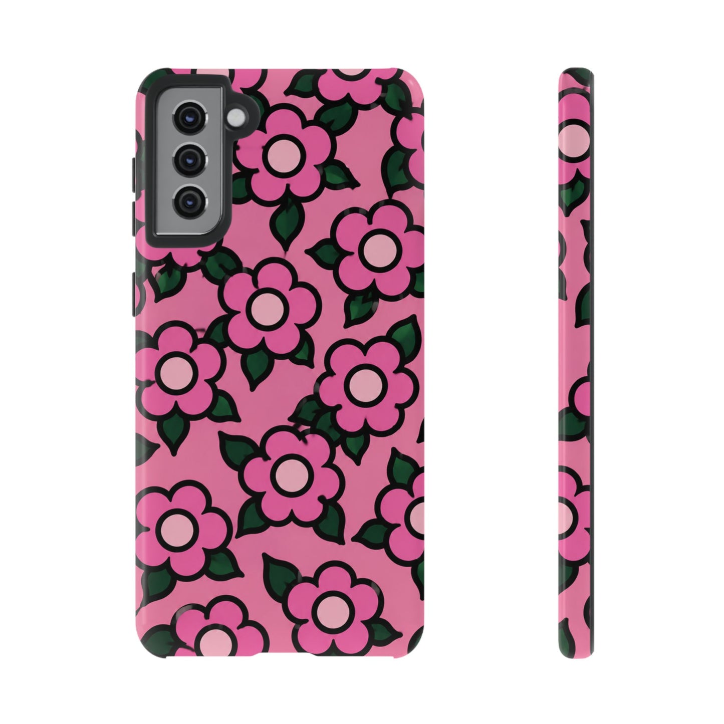 Pink Floral Tough Phone Case — Cute Retro Flower Protective Cover