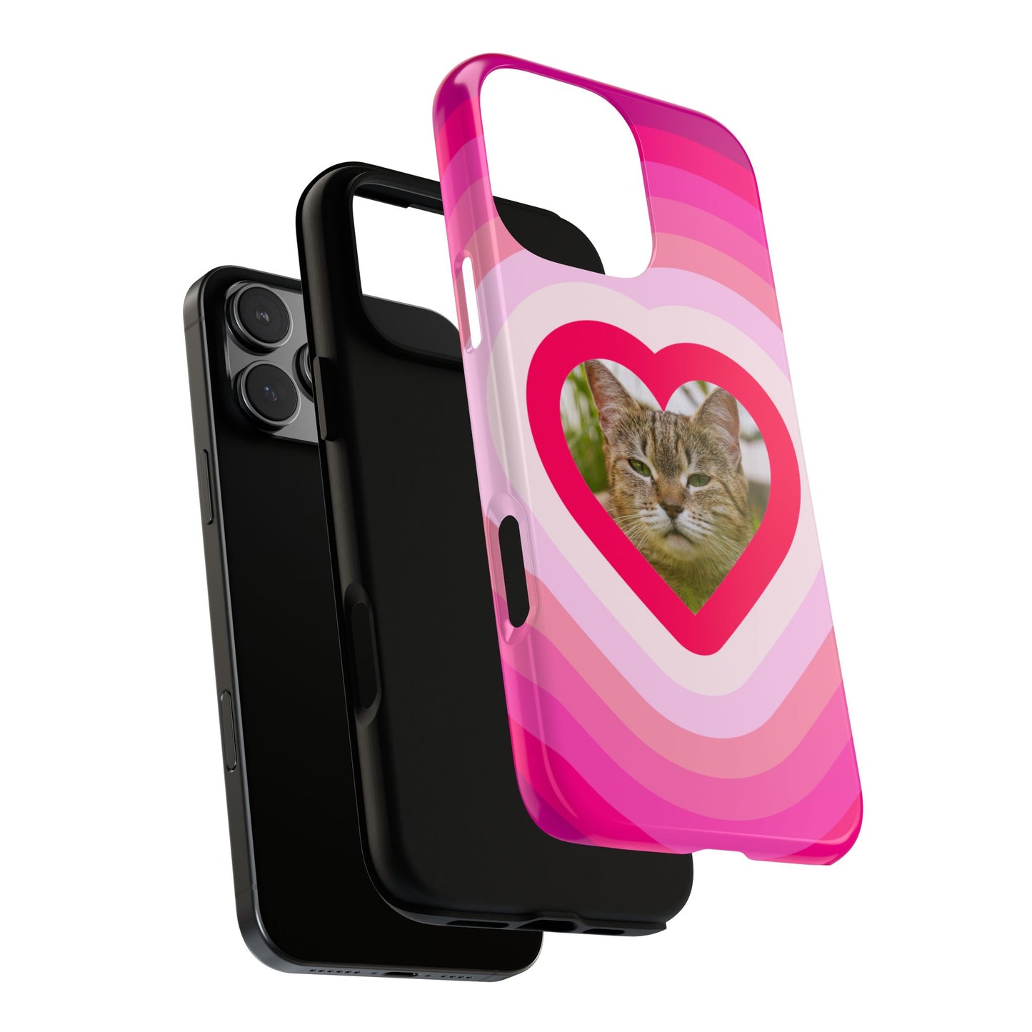 Single Image Personalised  Heart Photo Phone Case – Pink Gradient Love Tough Case for Apple iPhone, Samsung Galaxy and Google Pixel.