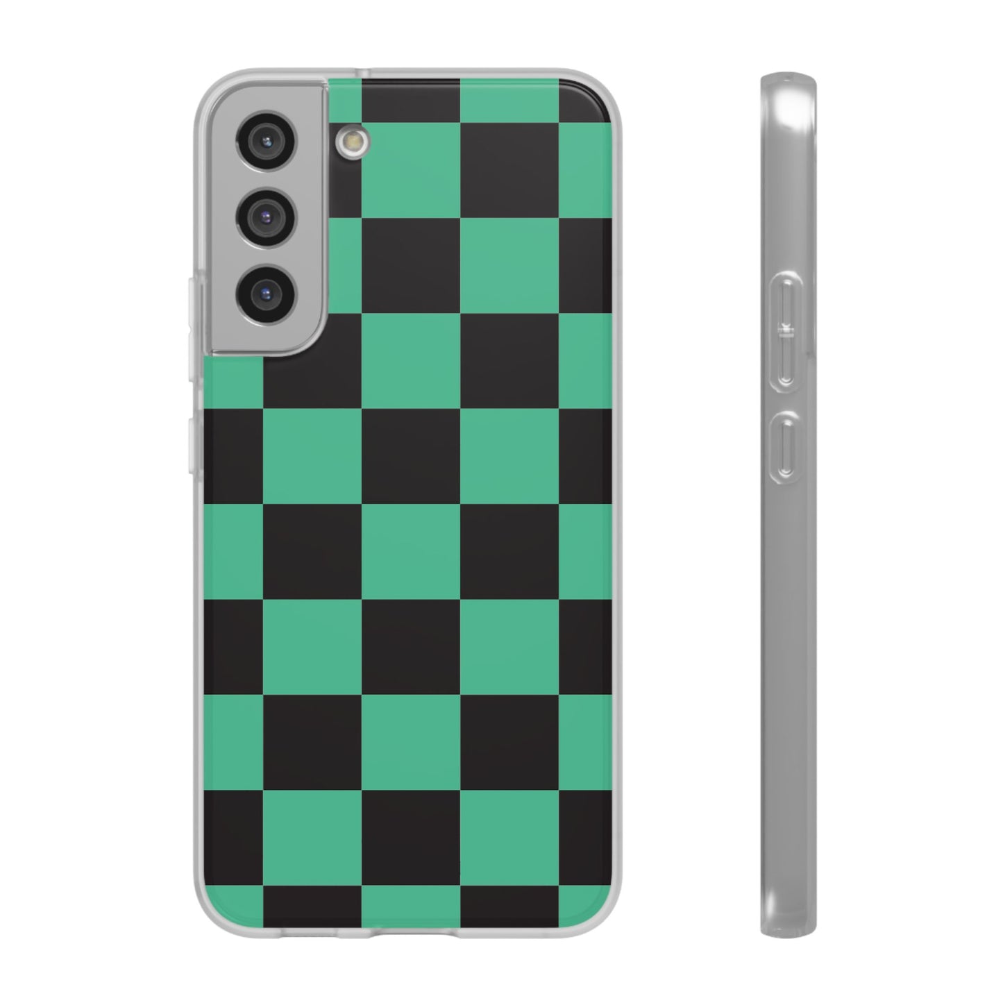 Tanjiro Checkerboard Green and Black Flexi Phone Case for Apple iPhone and Samsung Galaxy.